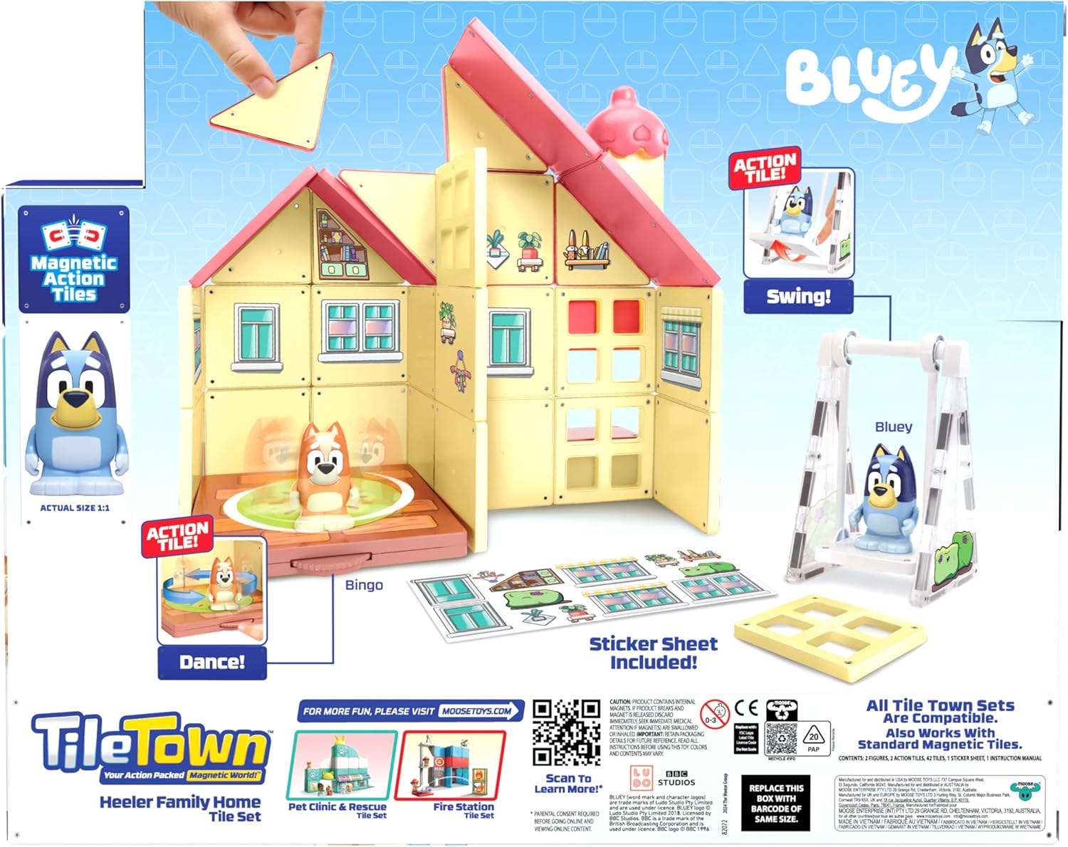 Tile Town Bluey Home Magnetic Tiles Construction Building Playset, Ages 3+