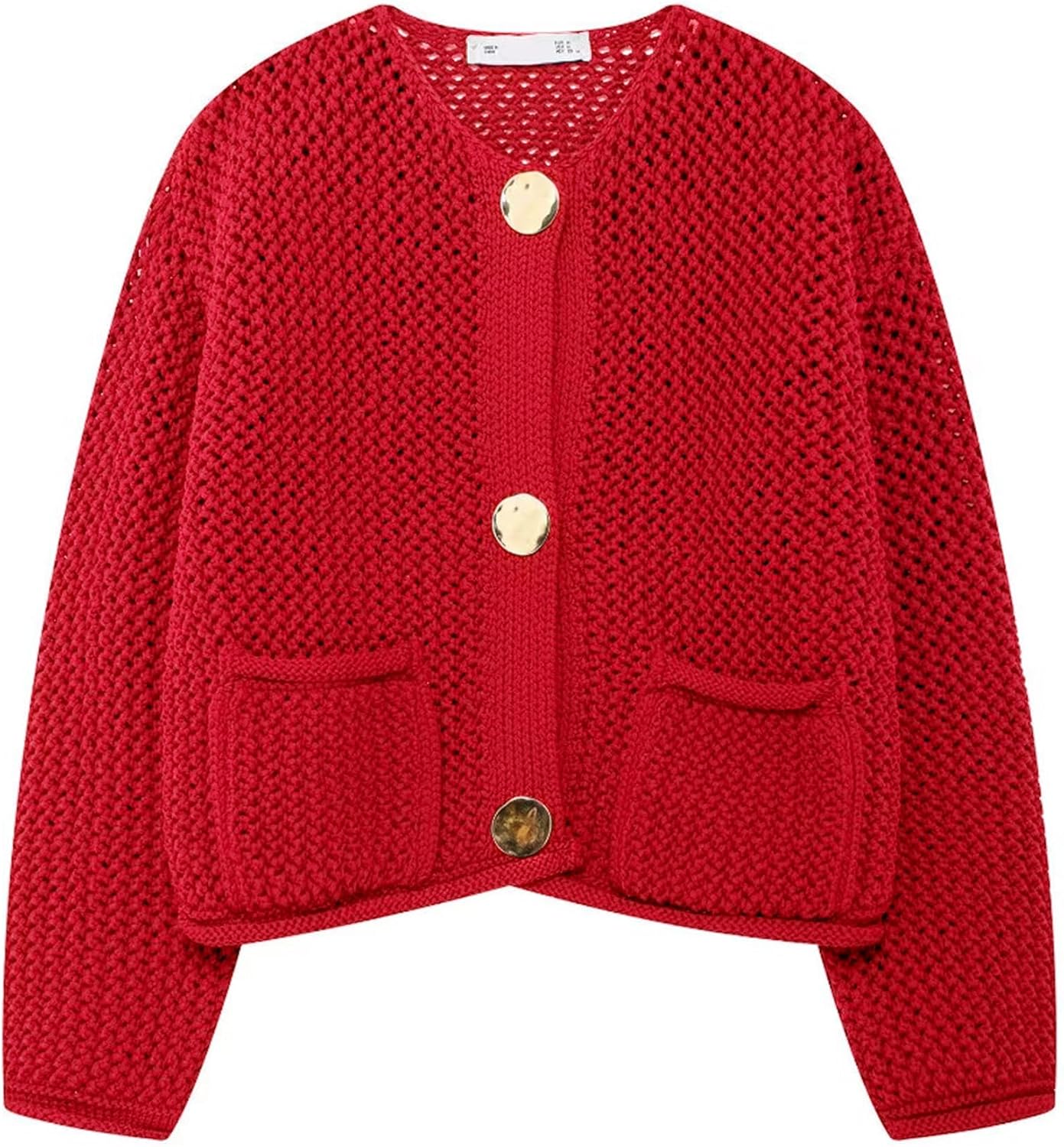 Wyeysyt Womens Cropped Cardigan Sweaters Chunky Knit Gold Button Down Open Front Cardigan Long Sleeve Crop Crochet Sweaters