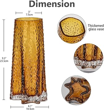 Thickened Amber Glass Flower Vases for Centerpiece (H:9 D:4) Glass Vases for Flowers Table Desk Decor Stability Star Shape for Wedding Housewarming Gift