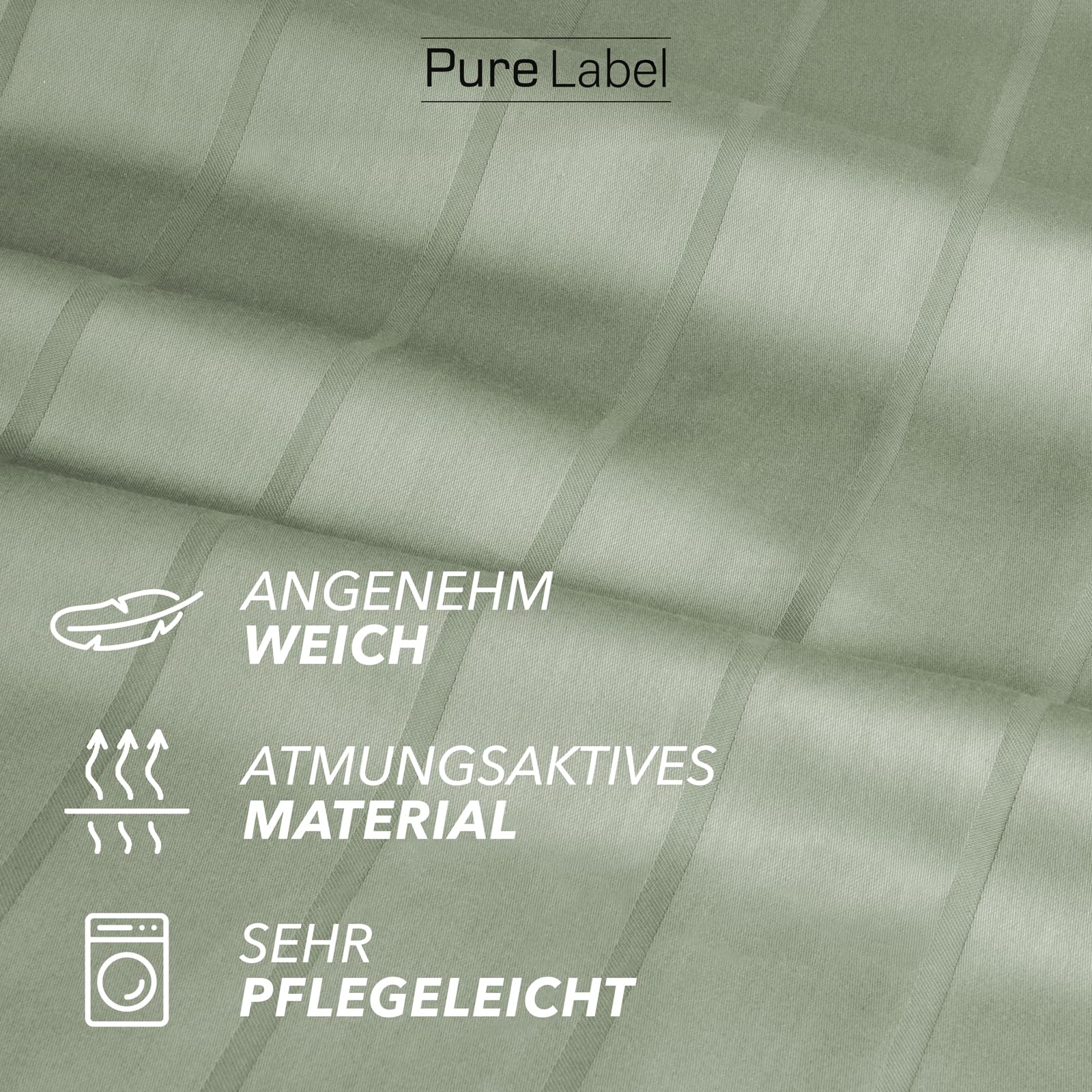 Pure Label Satin Bettwäsche 155x220 40x80 gestreift grün | 100% Baumwolle & Oeko-TEX Zertifiziert - Elegante und angenehm