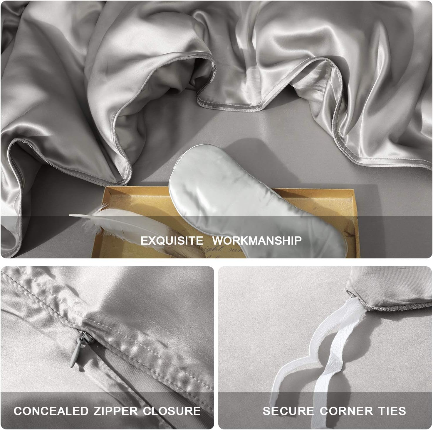 ZIMASILK 100% Mulberry Silk Duvet Cover,Both Sides 19 Momme Nature Silk Bedding Cover with Zipper Closure,Comfy &Soft,1 pc Silk Duvet Cover Only(Dark Grey, Queen:88"x92") : Home & Kitchen