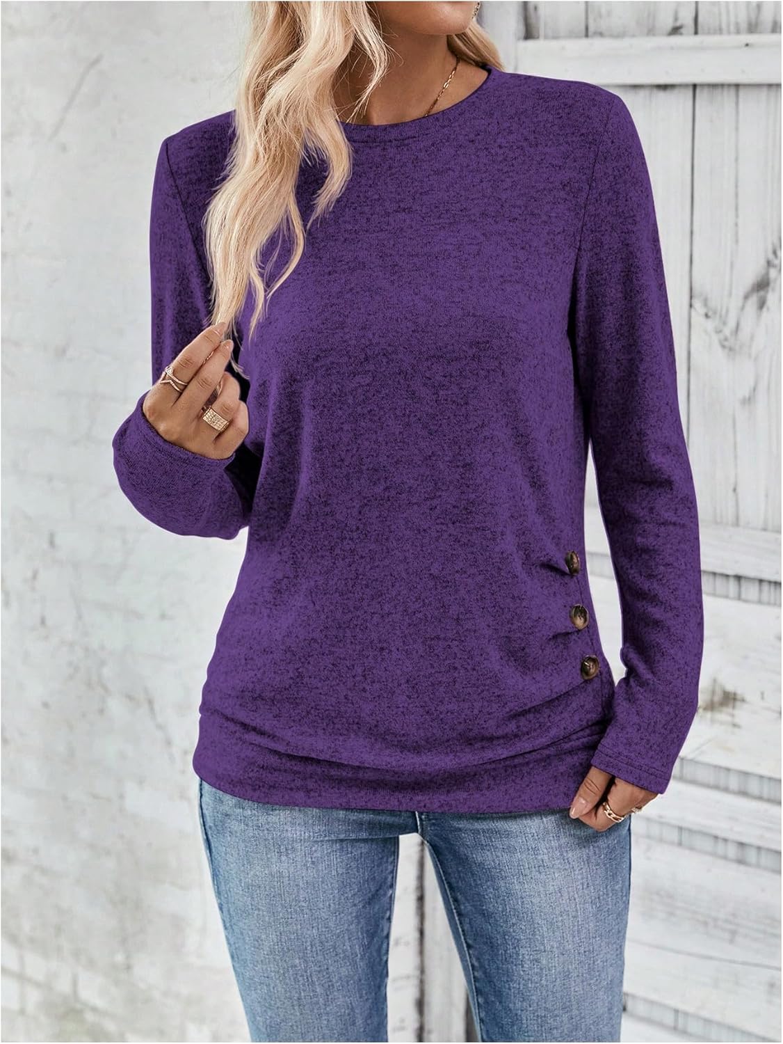 SOLY HUX Women's Long Sleeve T Shirt Crew Neck Button Casual Tee Fall Tops - Image 5