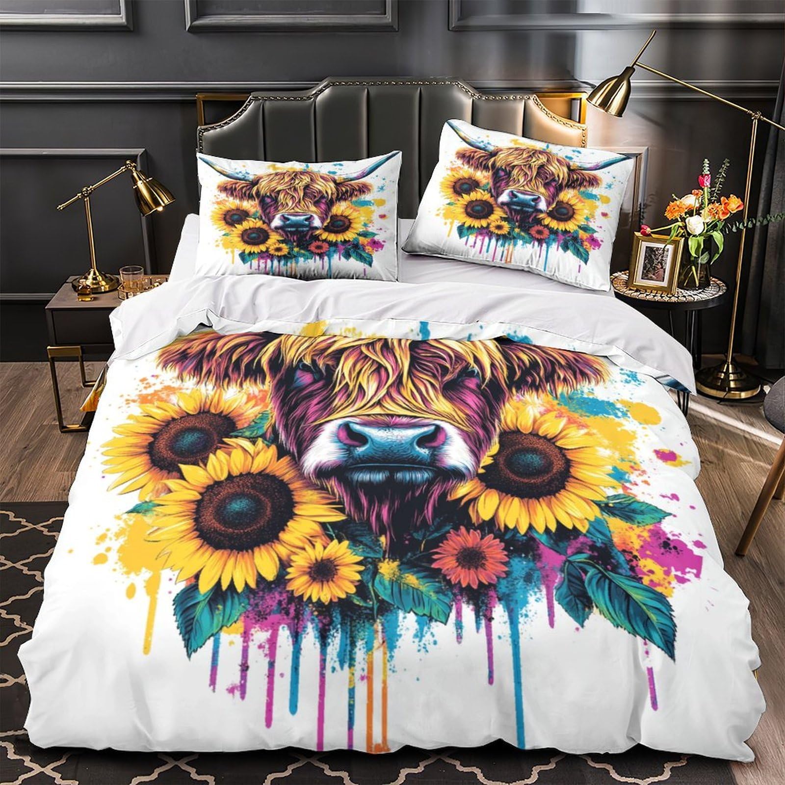 Housse de couette Vache des Highlands pop vibrante pour chambre d'adolescents et adultes