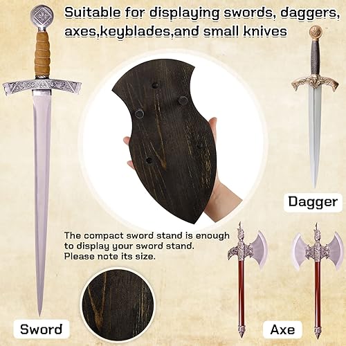 Miniatura 4 de Queekay Placa de espada de madera, soporte para espada, soporte de pared, regalo para Navidad, placa de pared de espada de madera con herrajes
