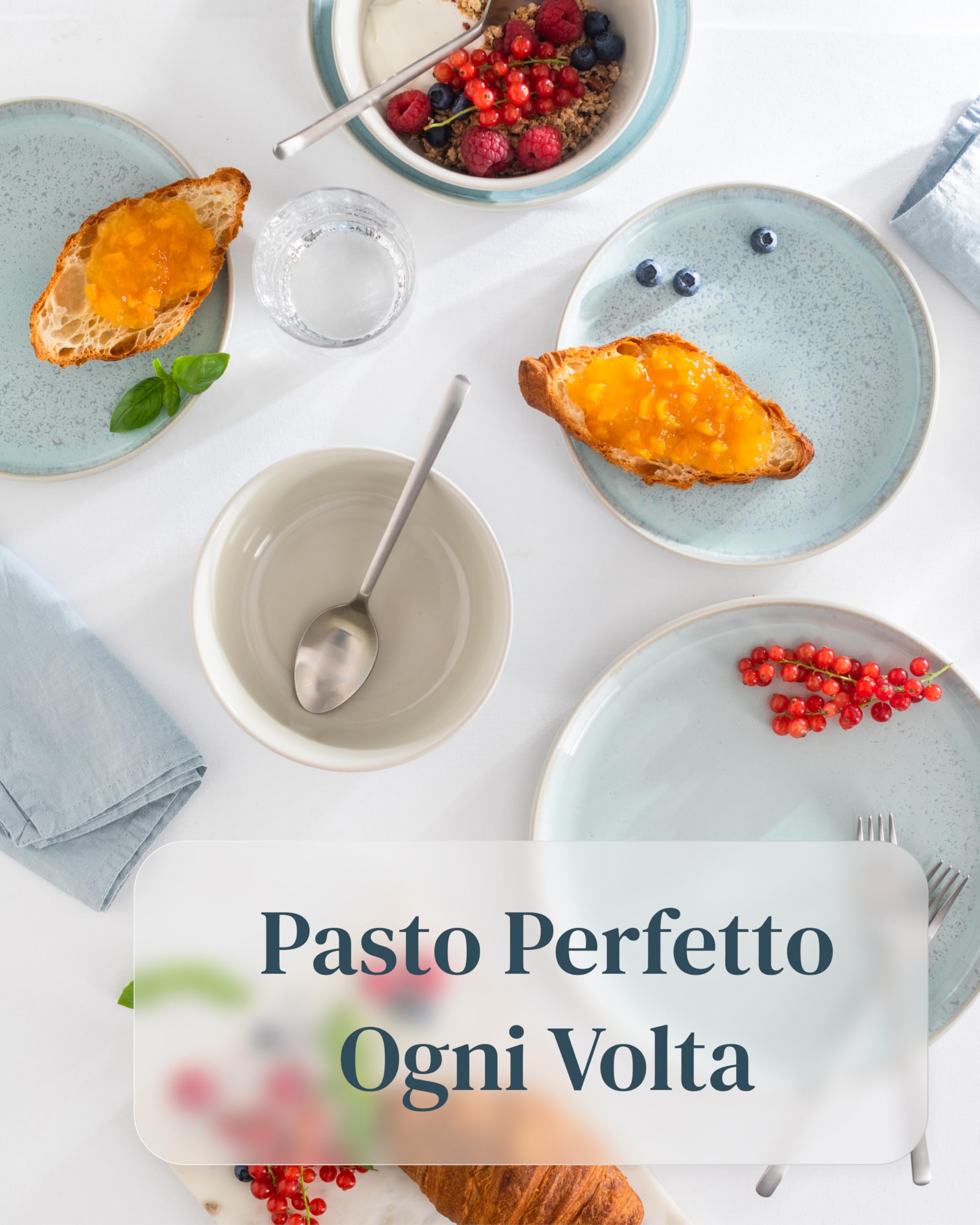 Servizio Piatti Ibiza per 4 Persone, 12 Pezzi Set Piatti Moderni Compatibile con Lavastoviglie e Microonde - Set da Tavola e Cucina di Pure Living Beige-blu