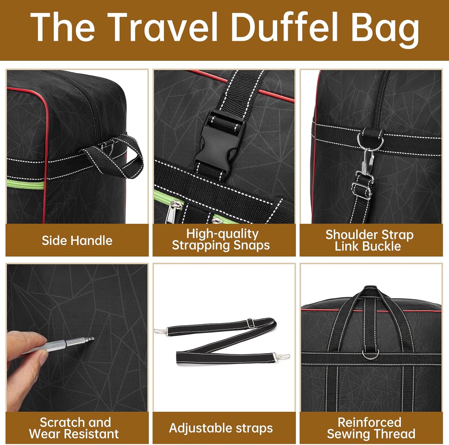 Foldable Duffel Bag,Large Expandable Rolling Travel Duffle Bag with Wheels Waterproof Collapsible Luggage Carry on Duffel Bag with Wheels and Handle, Black - Image 4