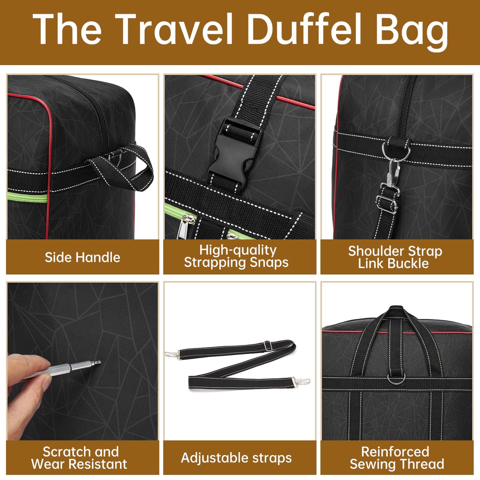 Faltbare Reisetasche, groß, erweiterbar, Roll-Reisetasche mit Rollen, wasserdicht, zusammenklappbar, Handgepäcktasche mit Rollen und Griff, Schwarz