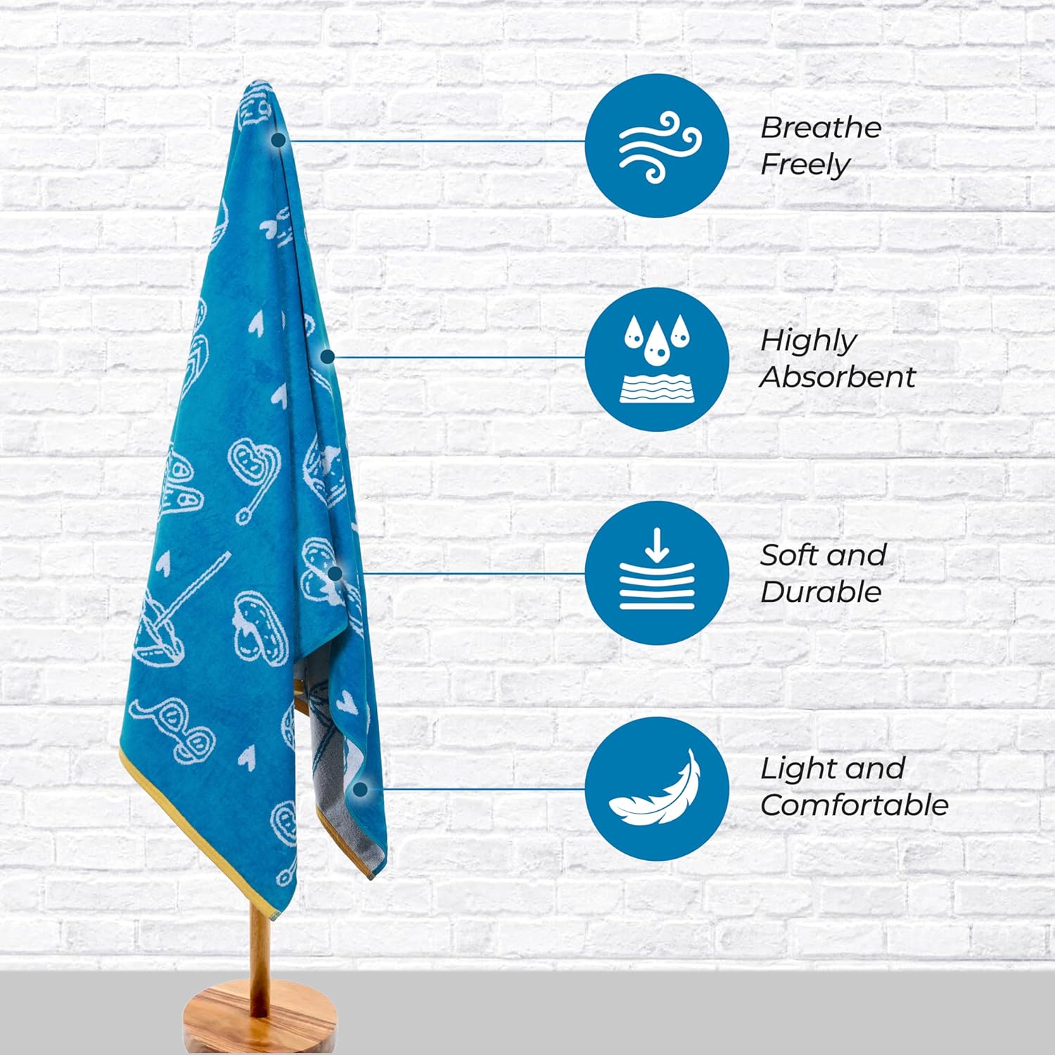 Superior Cotton Beach Towel, Absorbent Oversized Towel for Swimming Pool, Camping, Bathroom, Shower, Large, Quick Drying Basics, Adults, Kids, Colorful Towels, Bahama Collection, 68" x 34", Blue