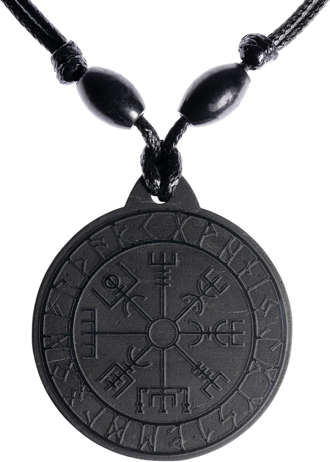 Shungite Necklace Viking Vegvisir Runic Compass Black Stone Norse Mythology Amulet
