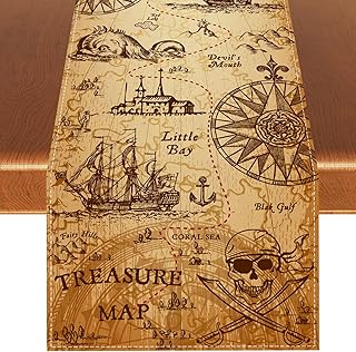 Pirate Table Runner and Tablecloth - Indiana Jones Party Decor - Treasure Table Covers - Decorations and Supplies for Home Party - 1372''