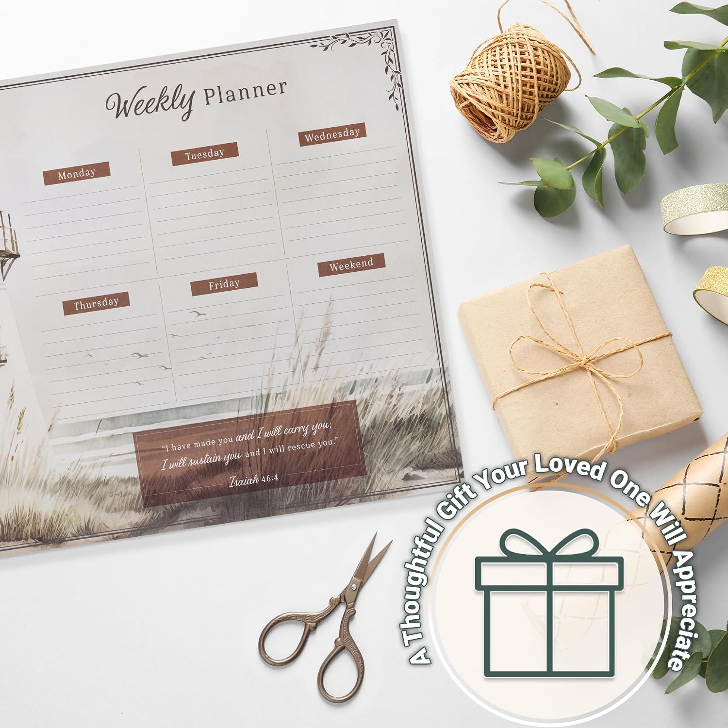Christian Art Gifts Large Undated Weekly Desk Planner for Kids & Teens: I Will Carry You Inspirational Scripture, A4, Multicolor Lighthouse for Planning Days, Tasks, Reminders, 60 Pages