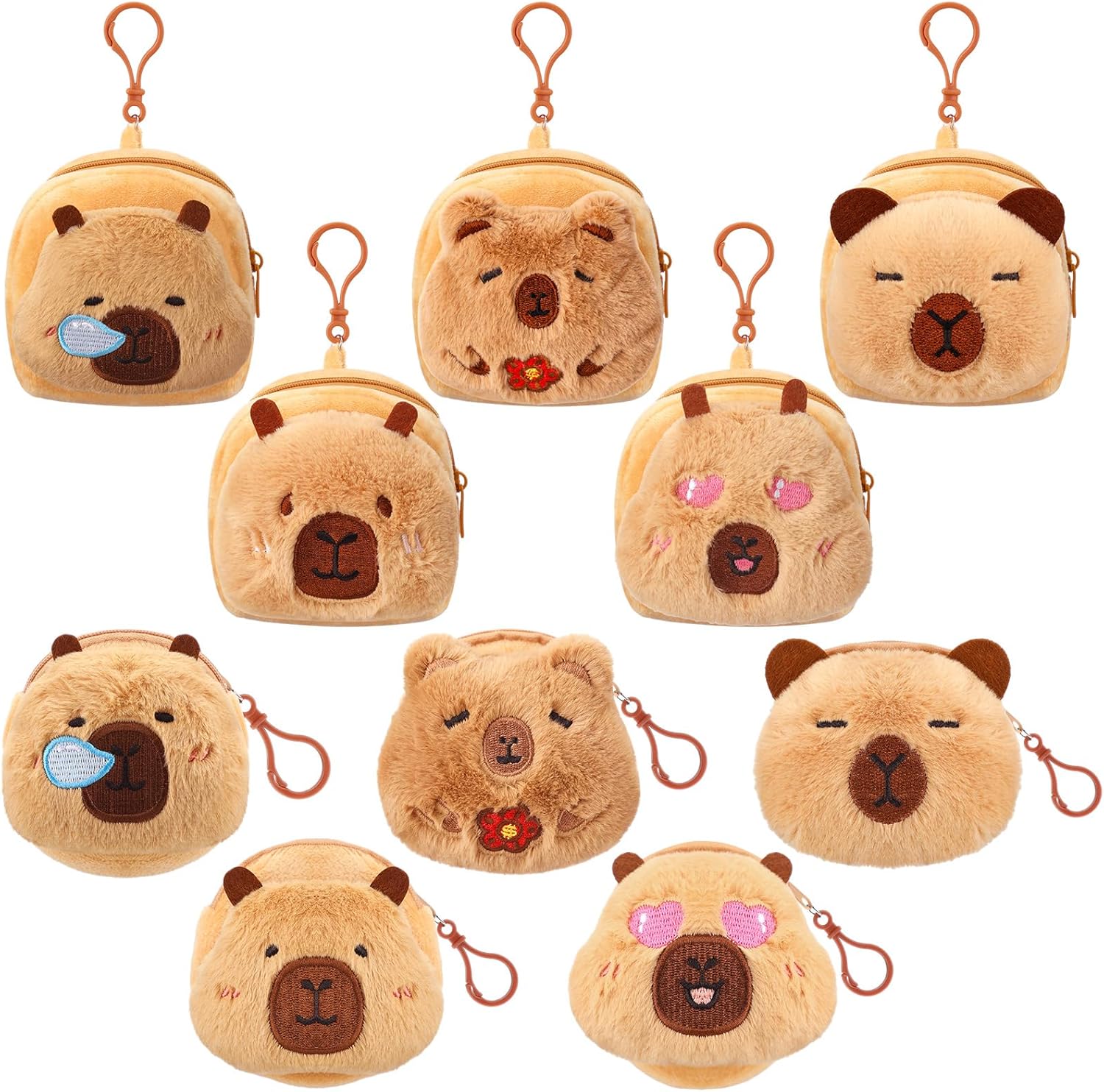 Hillban 10 Pcs Capybara Plush Coin Purse Pouch Capybara Gifts Doll Coin Wallet Kawaii Purse Bag Charms Portable Hanging Decoration Earbuds Case Cute Wallets Gift for Women Animal Birthday Party Favors