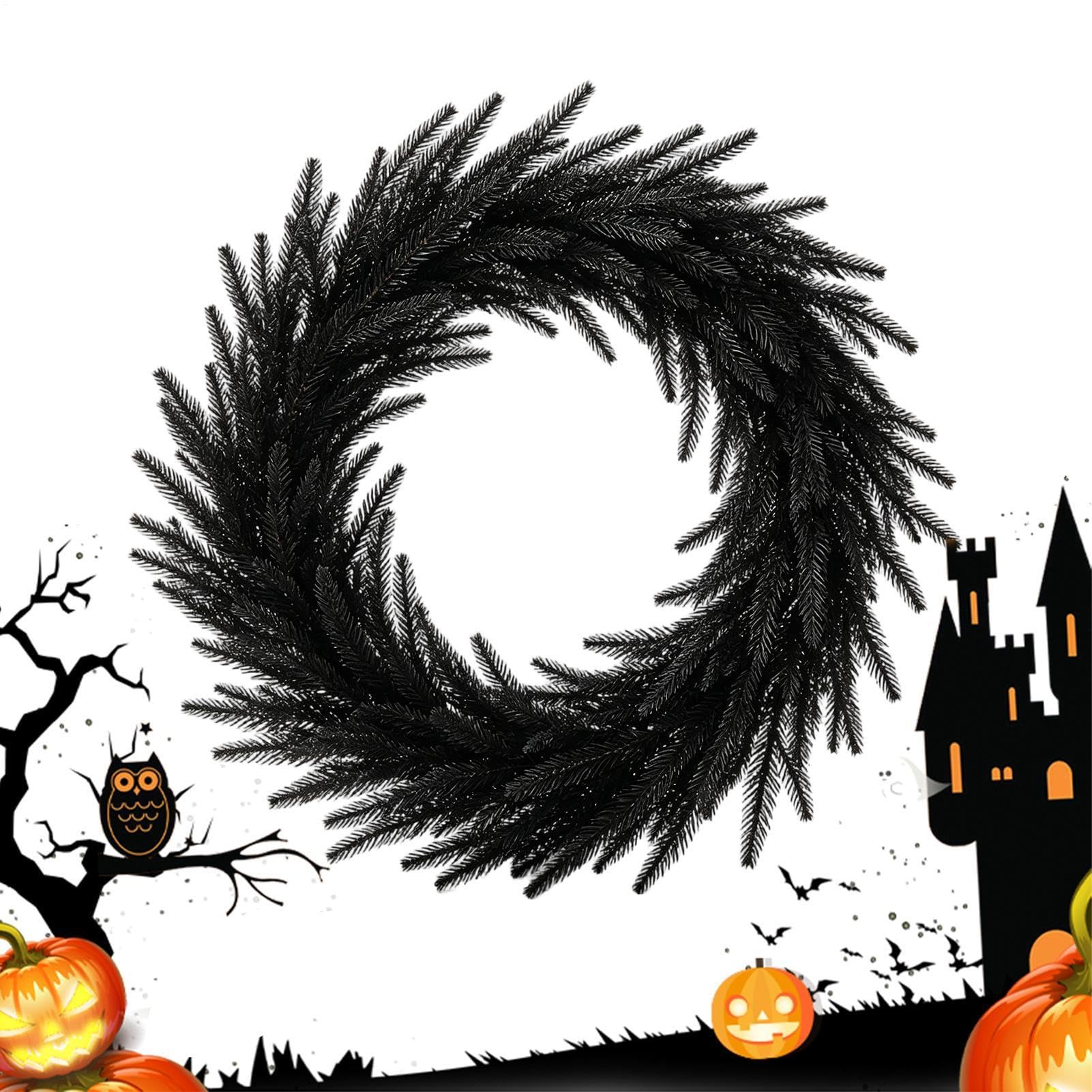 Czarna na Halloween, 1,8 m, czarna, realistyczna sztuczna | Girlanda z liści na Halloween, na stół, okno, taras, podwórko, imprezę, festiwal, do kuchni, biura, bramy