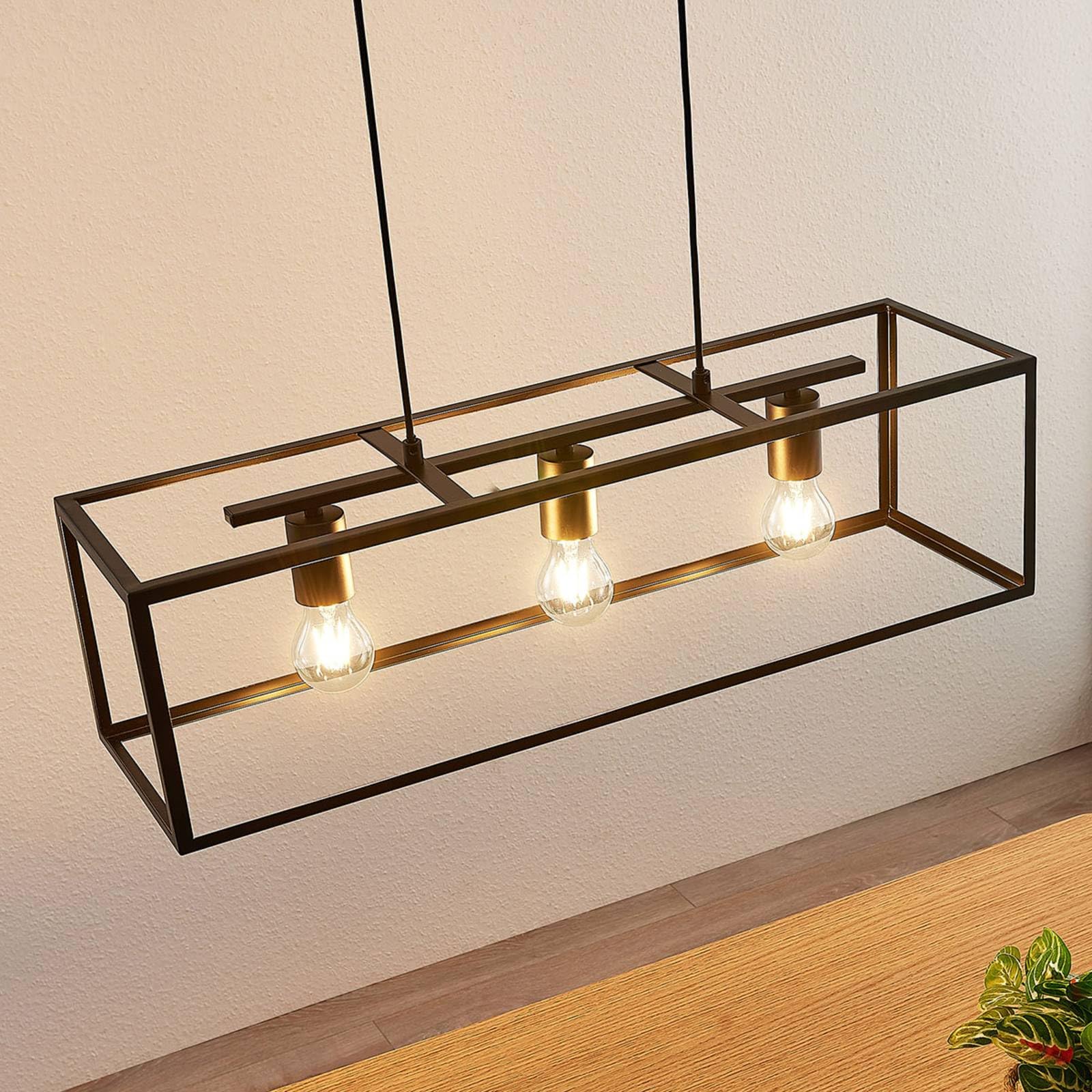 Lindby Lampadario a Sospensione Nero, Lampada Gabbia Nera Metallo Industrial Vintage Cucina Sala da Pranzo Ristorante 3 Luci E27 Plafoniera Led Soffitto Moderna Acciaio