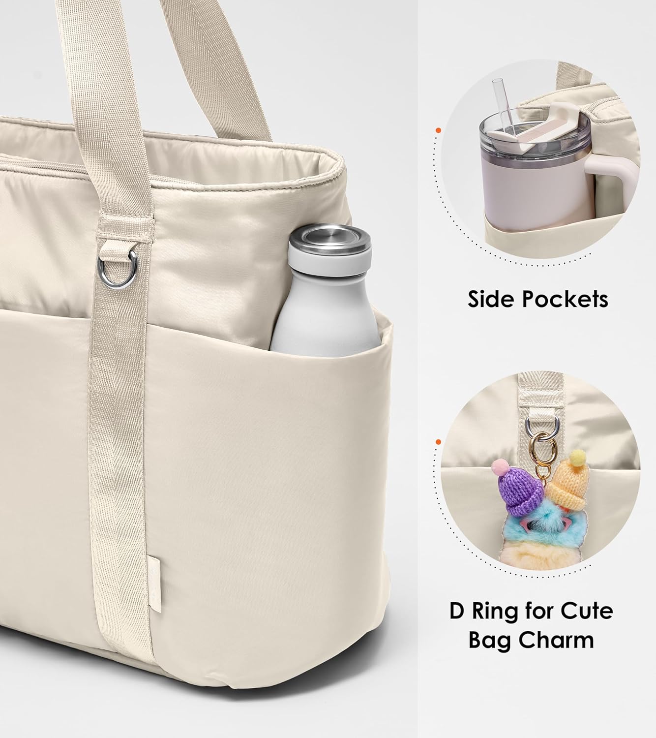 Puffer Tote Bag for Women with Zipper, Lightweight Work Bags for Women, Shoulder Bag with Compartments for Travel - Image 3