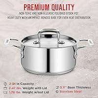 Vista 6 de Olla de acero inoxidable con tapa de 2 cuartos, acero inoxidable 18/8 duradero, base con unión por impacto para calentamiento uniforme, asas