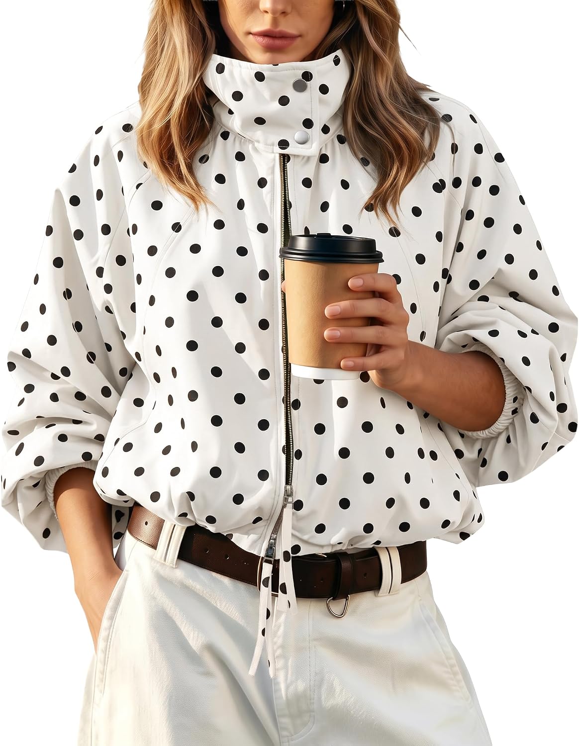 Womens Bomber Jacket Puffed Collar Trench Coat Funnel Neck Cropped Jackets