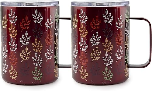 Miniatura 3 de Cambridge Silversmiths - Juego de 2 tazas de café con aislamiento de hojas otoñales de 16 onzas, color borgoña, 0