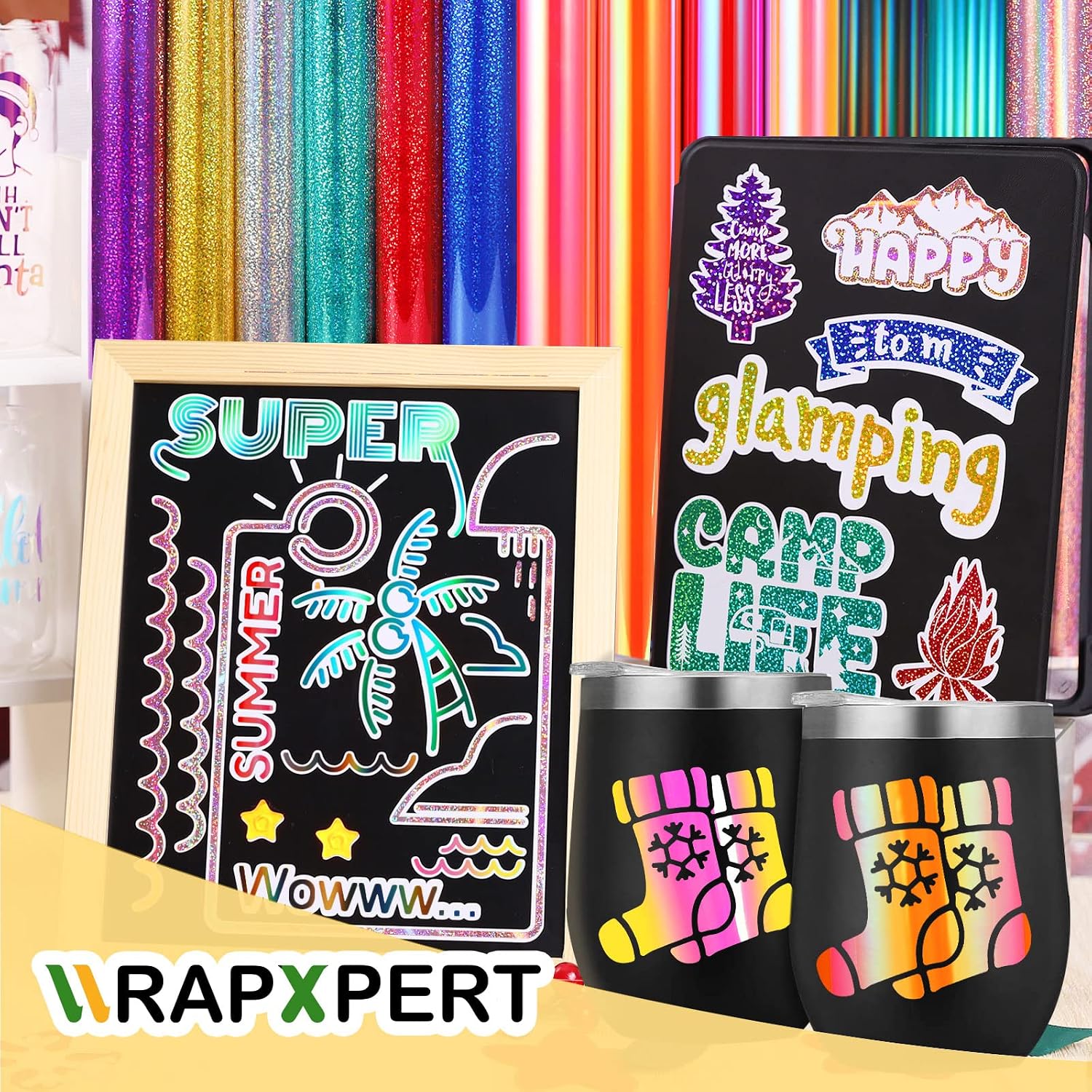 WRAPXPERT Holographic Vinyl Permanent Adhesive 18 Sheets Bundle12"x12" Compatible with All Crafters