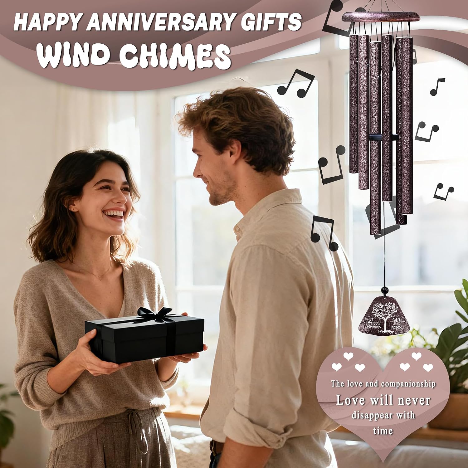 Anniversary Wedding Gifts for Men Women Couple Wind Chimes 32", Cool Anniversary Romantic Gift Ideas for Him Husband Boyfriend Parents, Happy Anniversarys Decorations for Her Wife Girlfriend