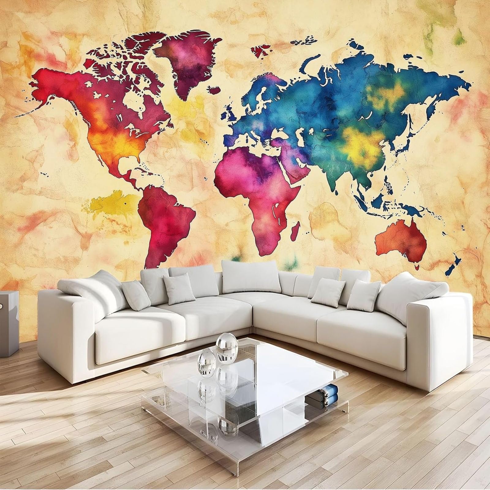 Papier peint intissé motif cartes impressionnistes haut de gamme ocre jaune boue