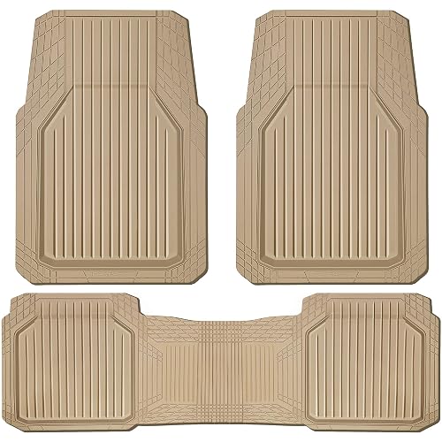CAR PASS Heavy Duty Rubber Floor Mats for Car, Waterproof Liner Deep Dish Car Mats Full Sets, Universal Trim to Fit for SUV Truck Sedans Vans, All Weather Automotive Floor Mats 3pcs, Solid Beige - All Beige