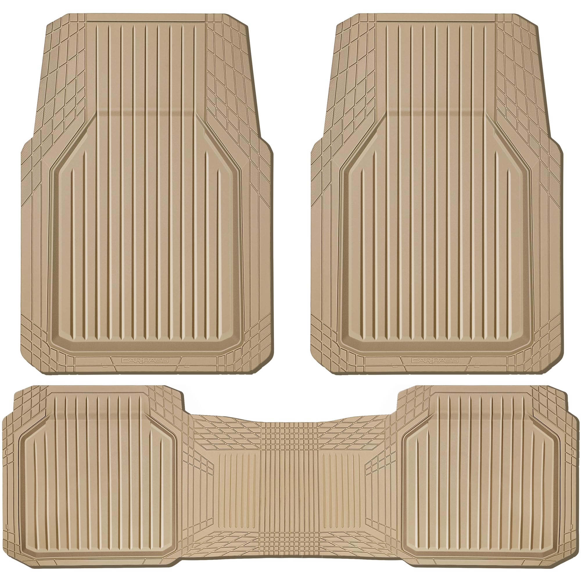 CAR PASS Heavy Duty Rubber Floor Mats for Car, Waterproof Liner Deep Dish Car Mats Full Sets, Universal Trim to Fit for SUV Truck Sedans Vans, All Weather Automotive Floor Mats 3pcs, Solid Black — view 17