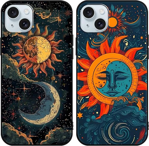 Yimctoie 2 Piezas Funda para Apple iPhone 15 Plus 6.7",Aesthetic Sol Luna Cartas