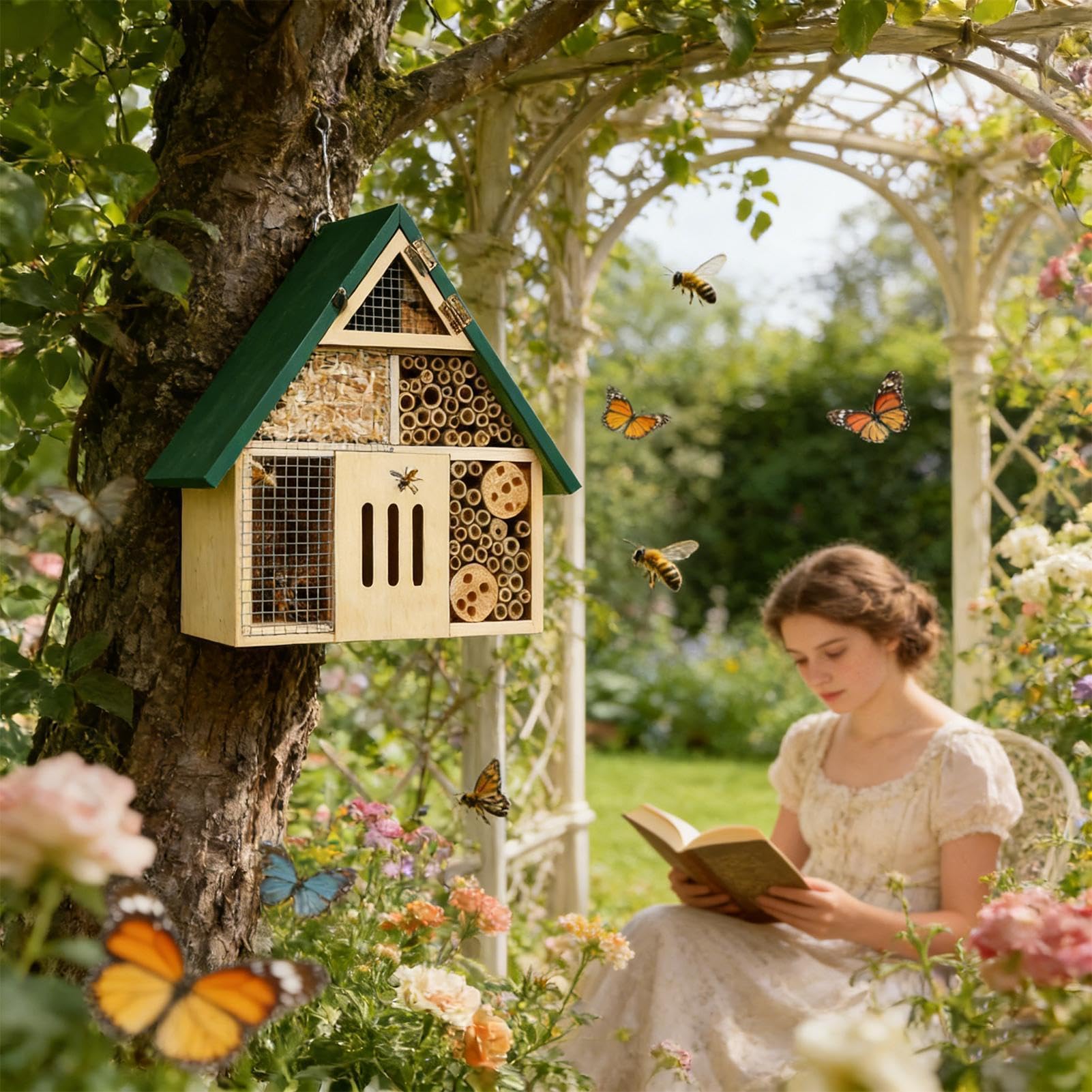 Bienenhotel Bestäuberhabitat | Zimmermannsbiene Haus Bestäuber Hotel Für Zaun, , Hinterhof, , Balkon, Innenhof, Park, Bauernhof, Wald