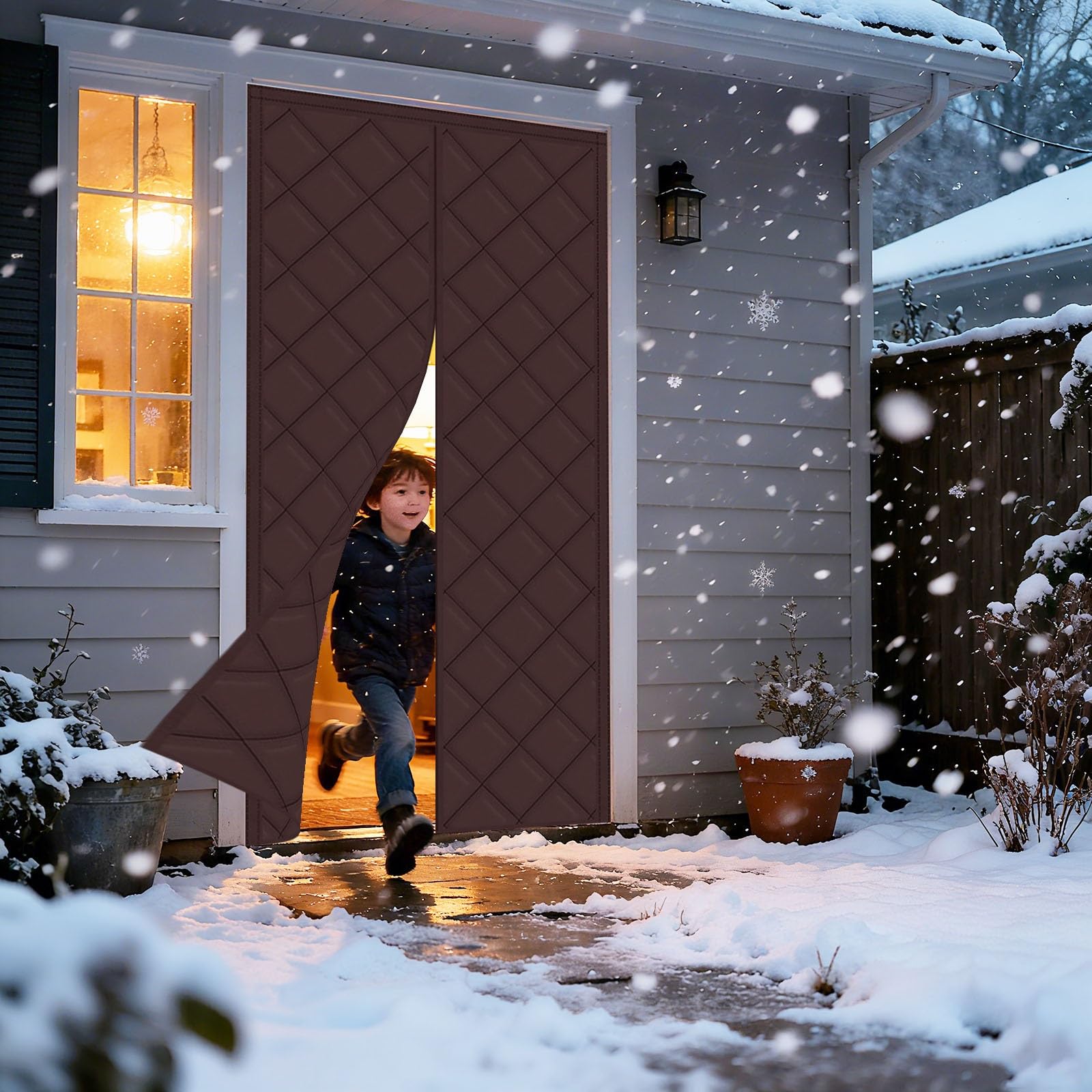 Rideau magnétique anti froid pour porte de salon installation amovible sans perçage brun