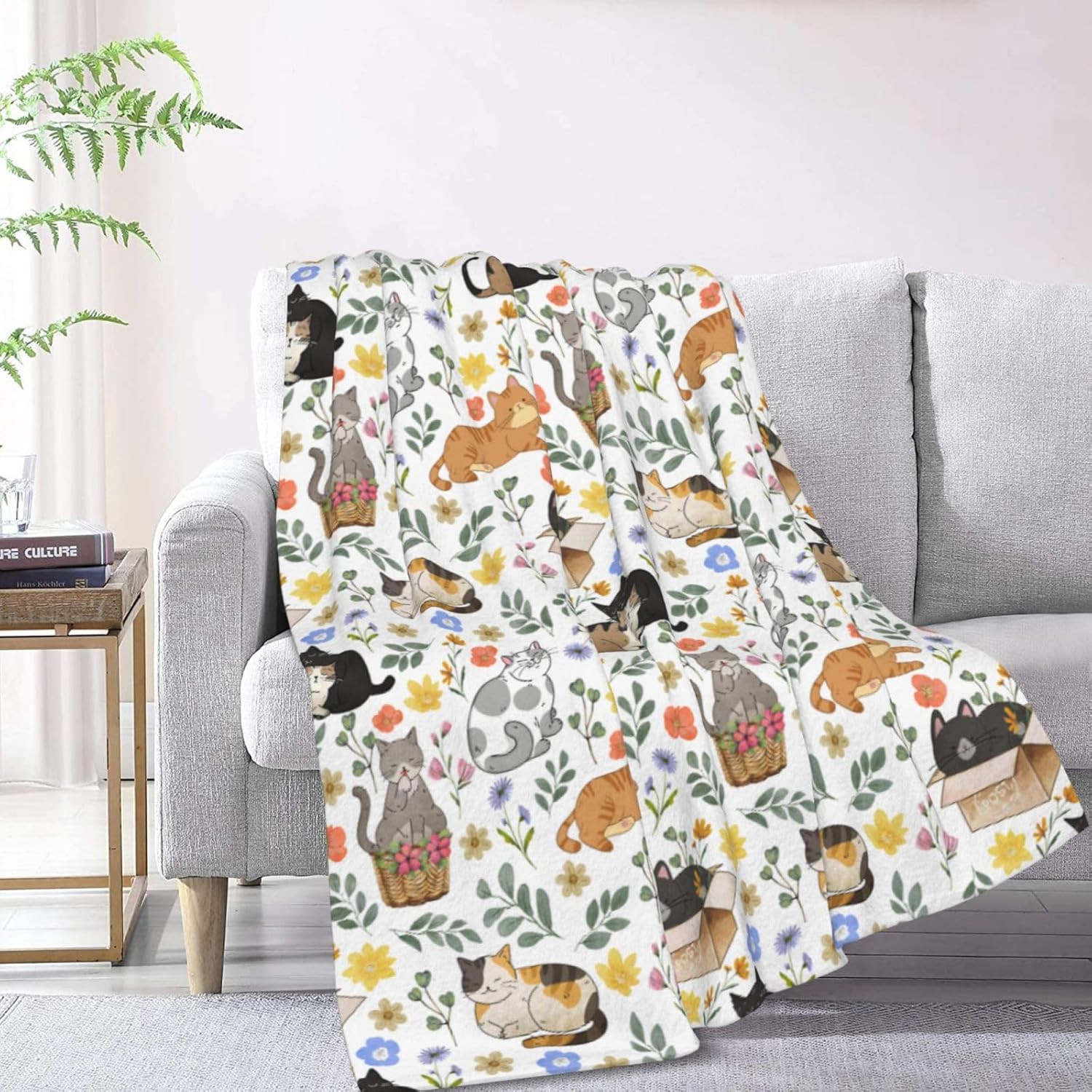 Cute Cat Throw Blanket, Super Soft Fuzzy Fleece Blanket for Women Men, Cozy Lightweight Blankets for Bedroom Couch Sofa, Gifts for Cat Lovers 80"x60"