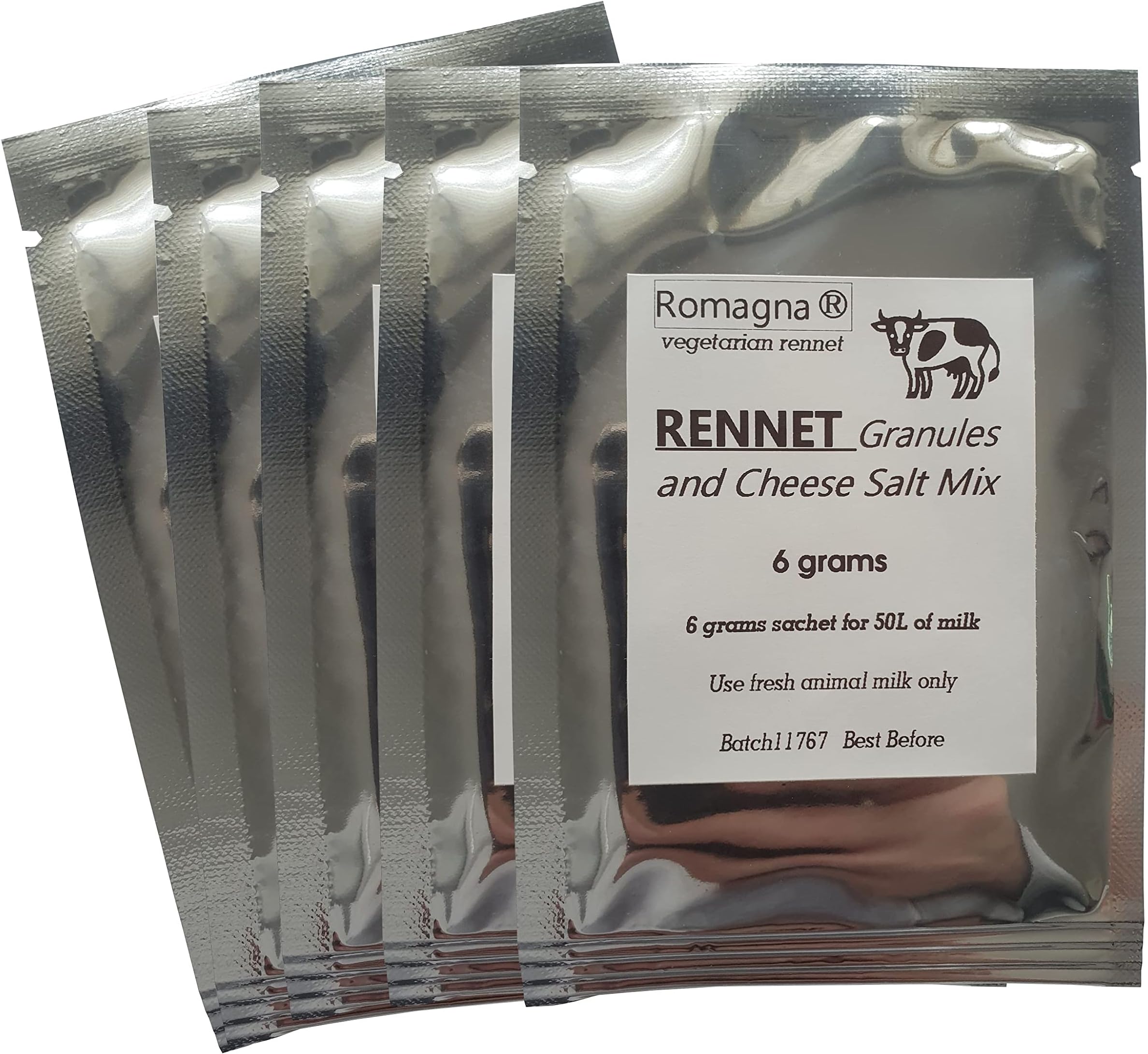 5 X RENNET ROMAGNA Granules Mix 6g Pack Vegetarian Rennet & cheese salt mix For 50 L Milk …