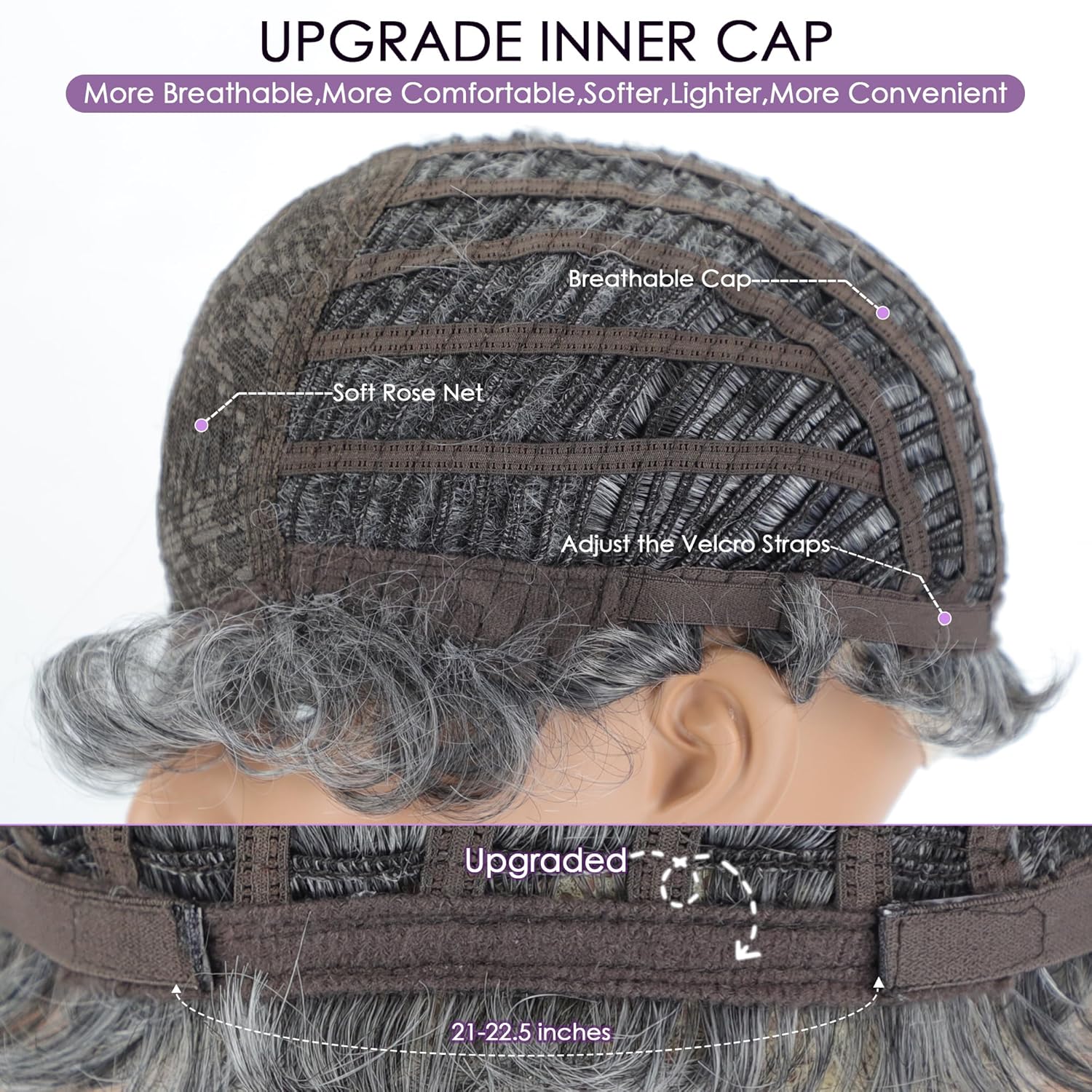 XIUFAXIRUSI XIUFAXIRUSI Grey Curly Wigs with Bangs Synthetic Wigs for Black Women Short Gray Curly Wigs for Women Shaggy Salt N Pepper Pixie Cut Full Wig