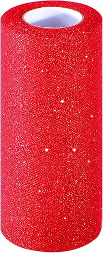 Rollo de cinta de tul brillante, carrete de tul brillante, 6 pulgadas por 25 yardas (rojo)