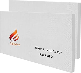 2 Pack Ceramic Fiber Board - 2300F Rated - 1" x 18" x 24" - Fireproof Board - Ceramic Fiber Insulation Board for Stove, Furnace, Forge, Kiln, Boiler, Pizza Oven, Fireplace Baffle Board