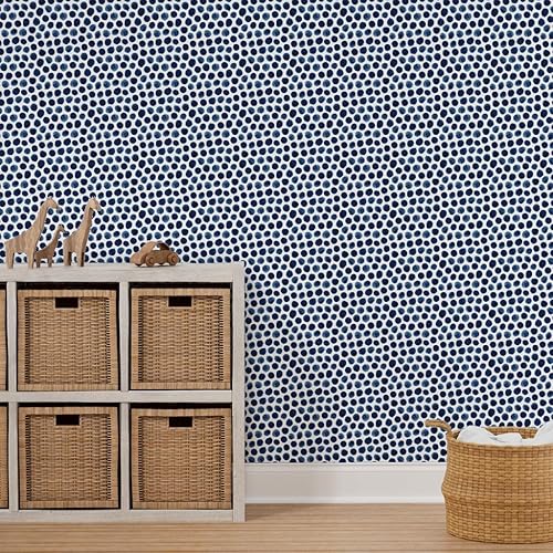 Miniatura 7 de Spoonflower Peel& Stick Wallpaper 9ft x 2ft - Watercolor Polka Dots Indigo Blue Circles Boho Nursery Abstract Kitchen Custom Removable Wallpaper