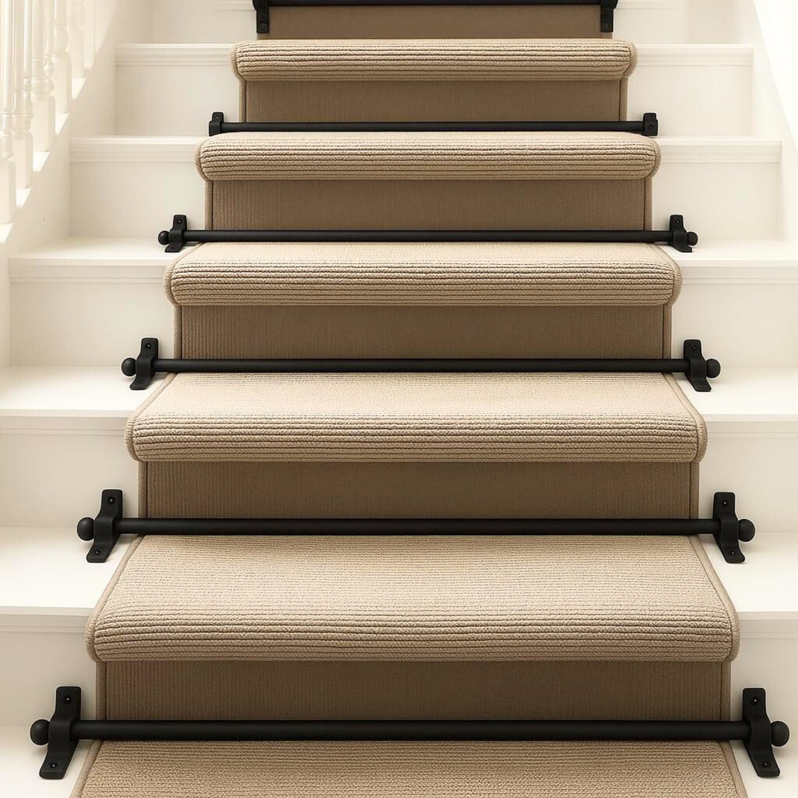 Aste decorative in metallo per scale, con terminali rotondi e viti, adatte per tappeti fino a 70 cm di larghezza, confezione da 13