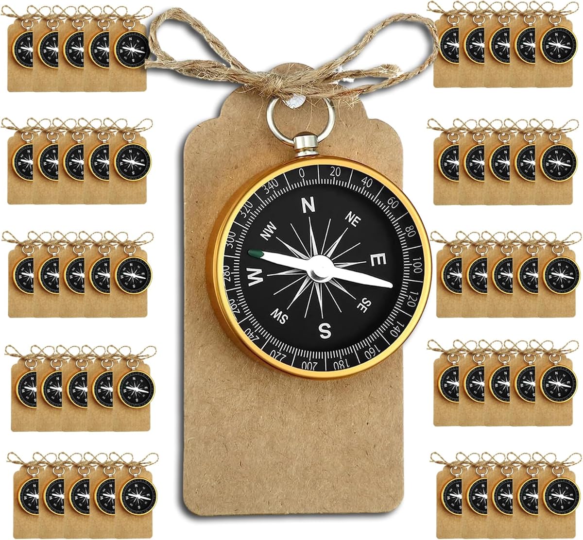 50 Stück Premium Mini Kompass Gastgeschenke Kreative Themenhochzeit für Gäste mit Kraftanhänger und Jute-Schnur Hochzeit Reise Thema Party Dekorationen nautische Weihnachtsschmuck