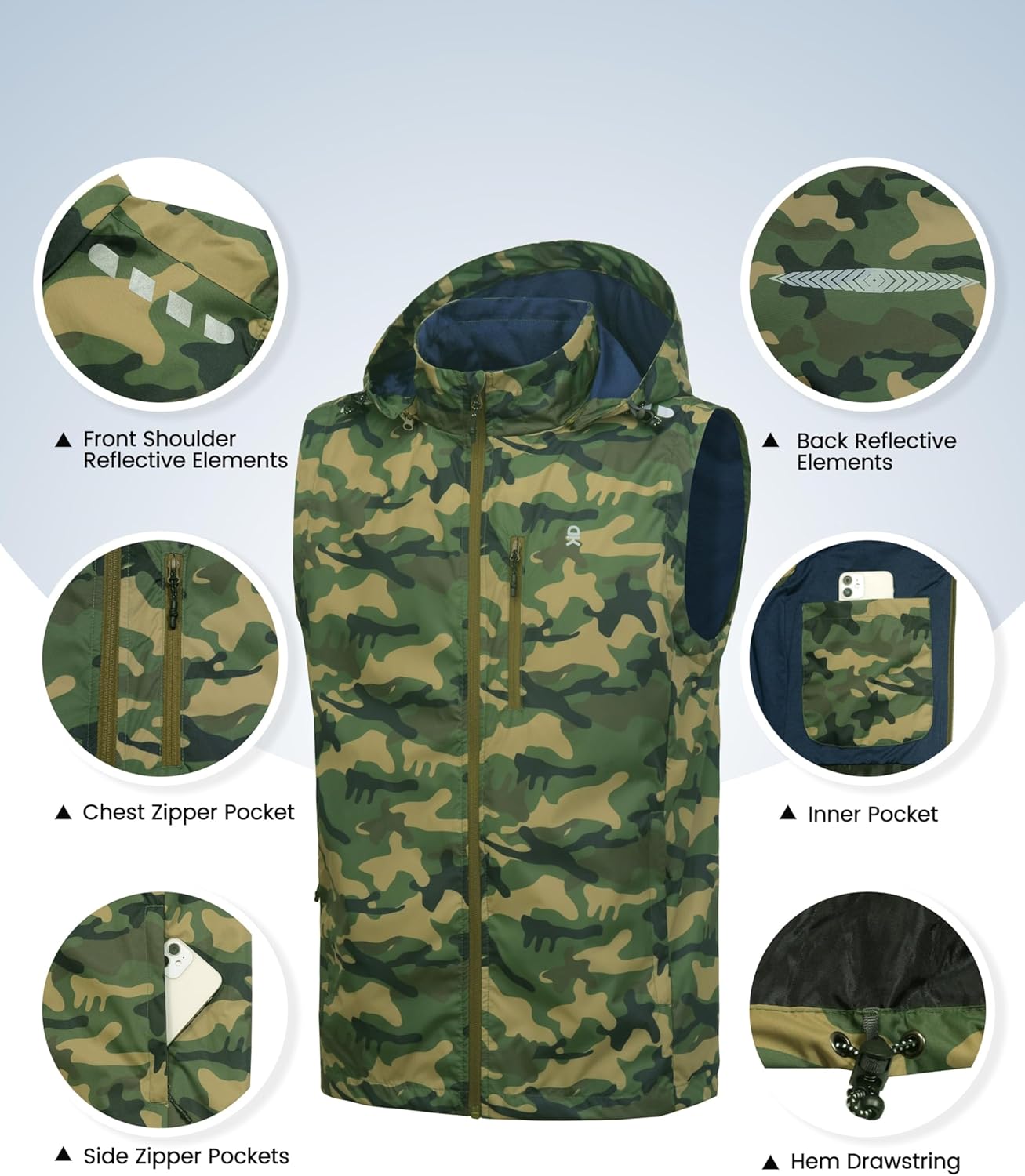 Little Donkey Andy Men's Lightweight Softshell Vest Detachable Hood Windproof Golf Sleeveless Jacket for Hiking Running - Image 5