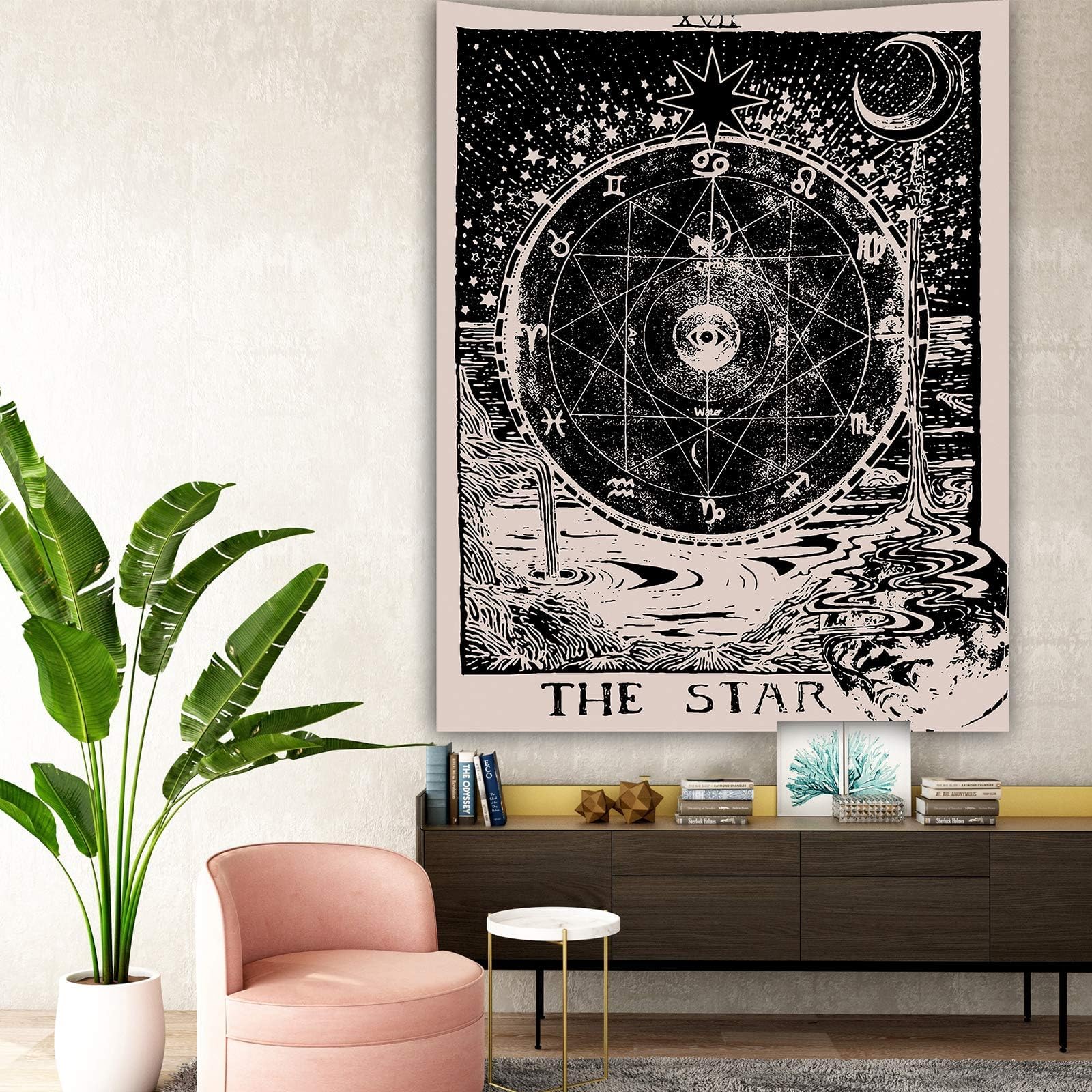 Wall Hanging Tapestry 150 x 130 cm/59.1'' x 51.2'' Tarot Tapestry Astrology Constellation Meditation Tapestry for Psychedelic Mystic Bedroom Decoration (Star)