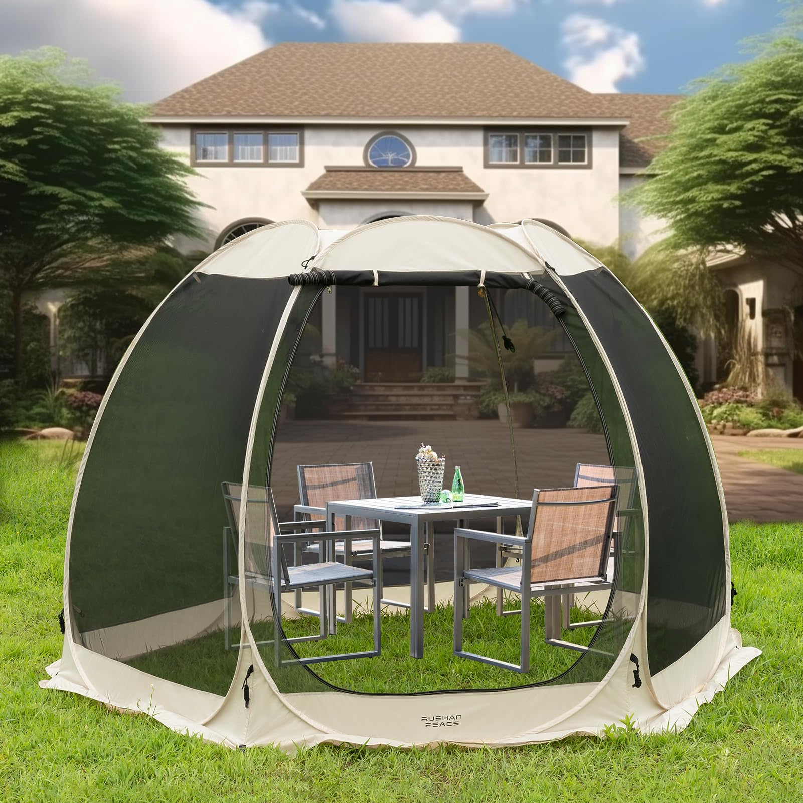 Screen House Gazebo Pop Up Screen Tent Canopy Outdoor Sun Shelter with Mosquito Netting for 4-6 Person Picnics, Parties Patio, Backyard, Deck & Outdoor Activities (9 * 6.6 FT)