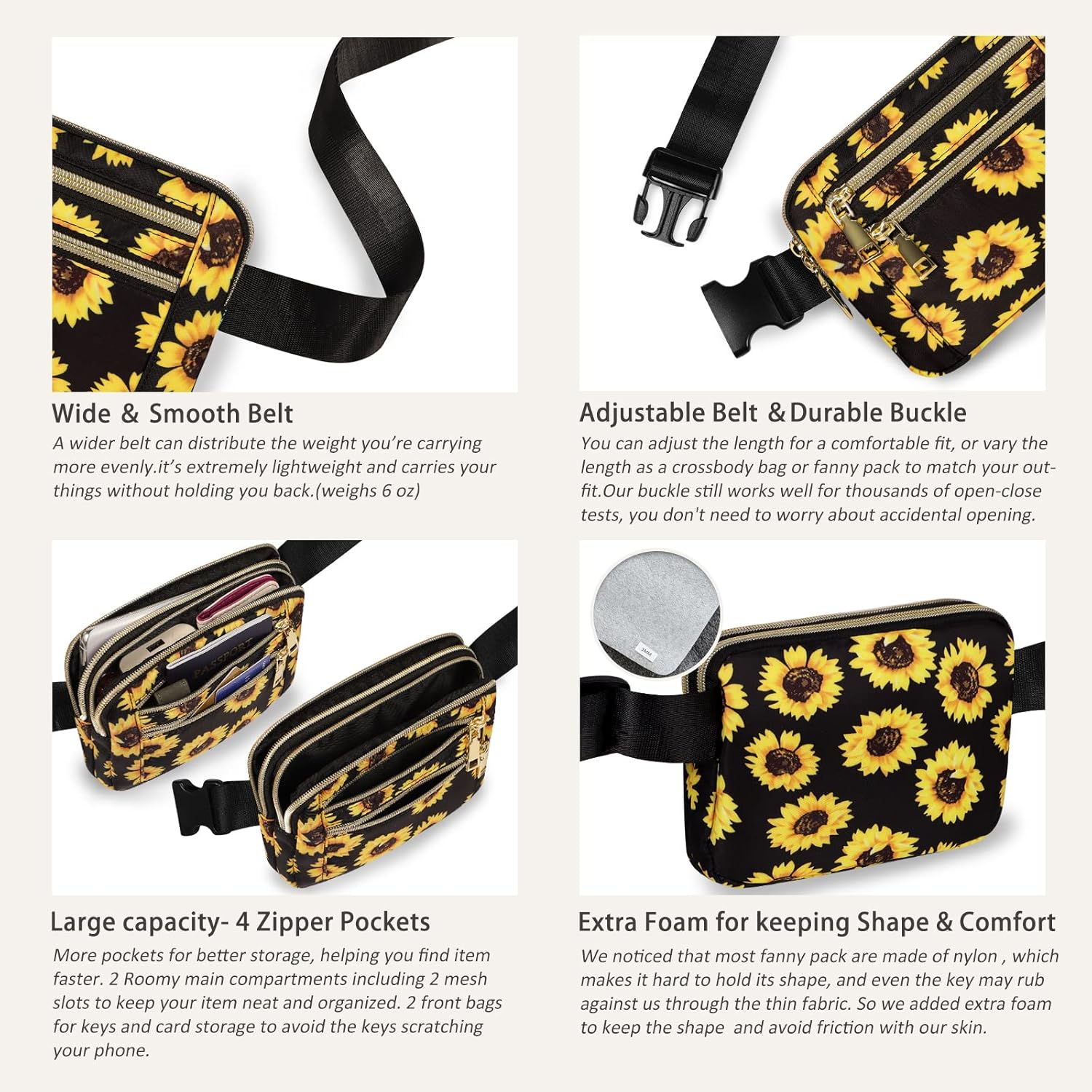 Capolo Expandable Sunflower Travel Duffle Bag With Toiletry Bag + Matching Sunflower Fanny Packs