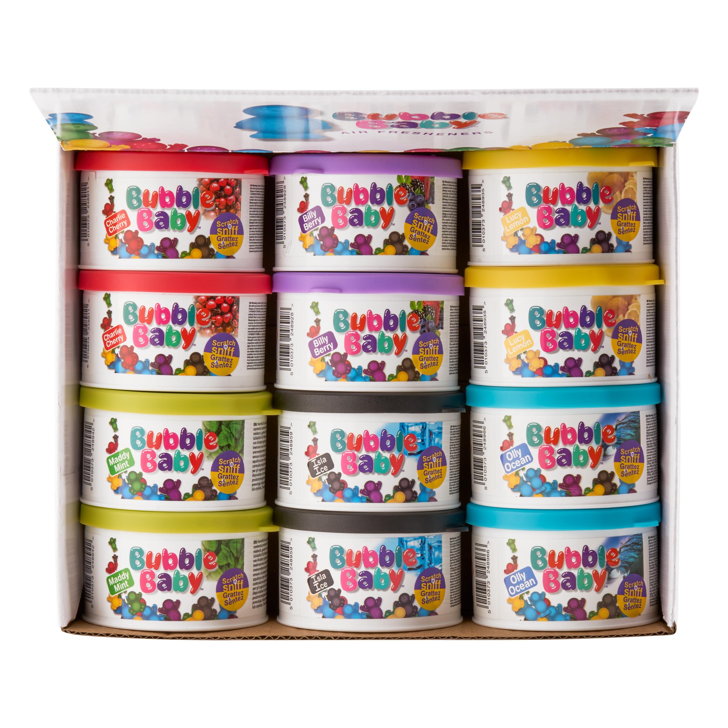 Pack de 12 désodorisants canettes fibres naturelles Bubble Baby - Lot de désodorisants auto longue durée