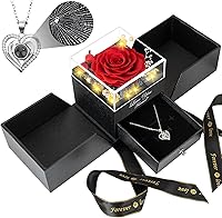 Vista 8 de Rosa real preservada con collar I Love You, flores eternas, regalos de rosas para mamá