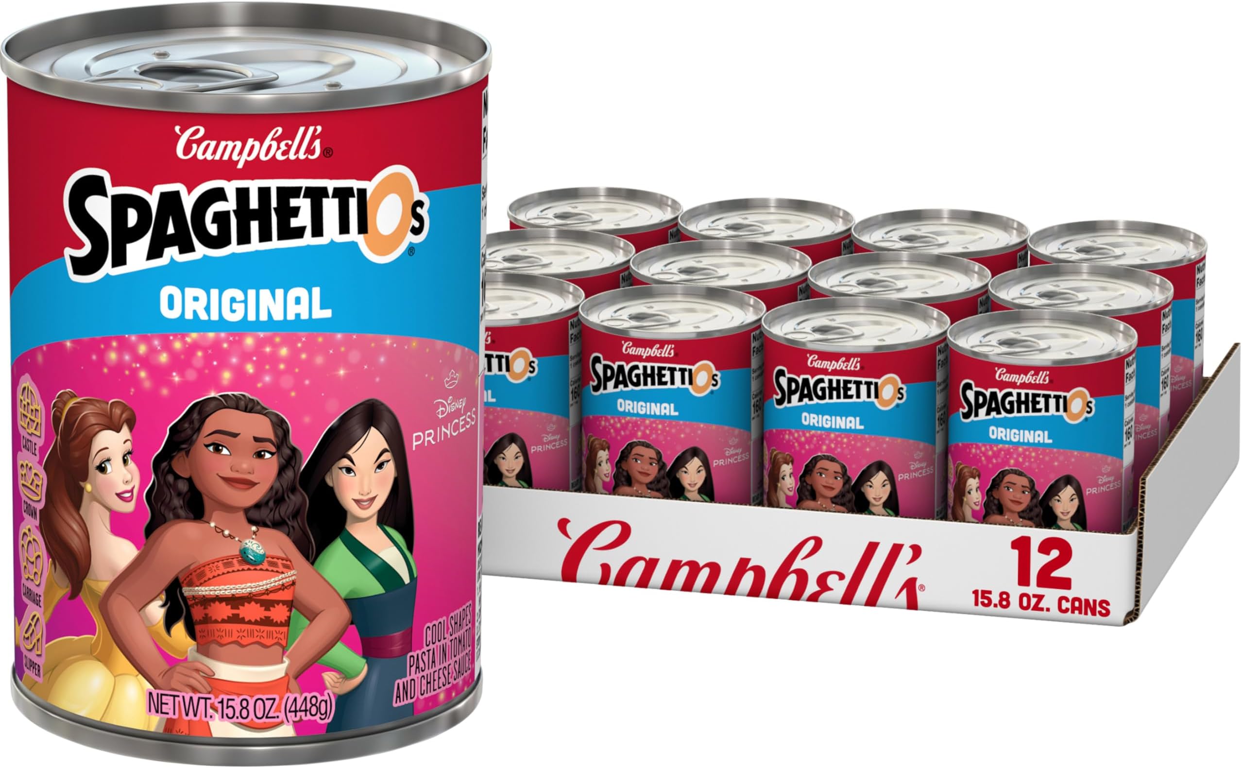 SpaghettiOs Original Disney Princess Shapes Canned Pasta, 15.8 OZ Can (12 Pack)