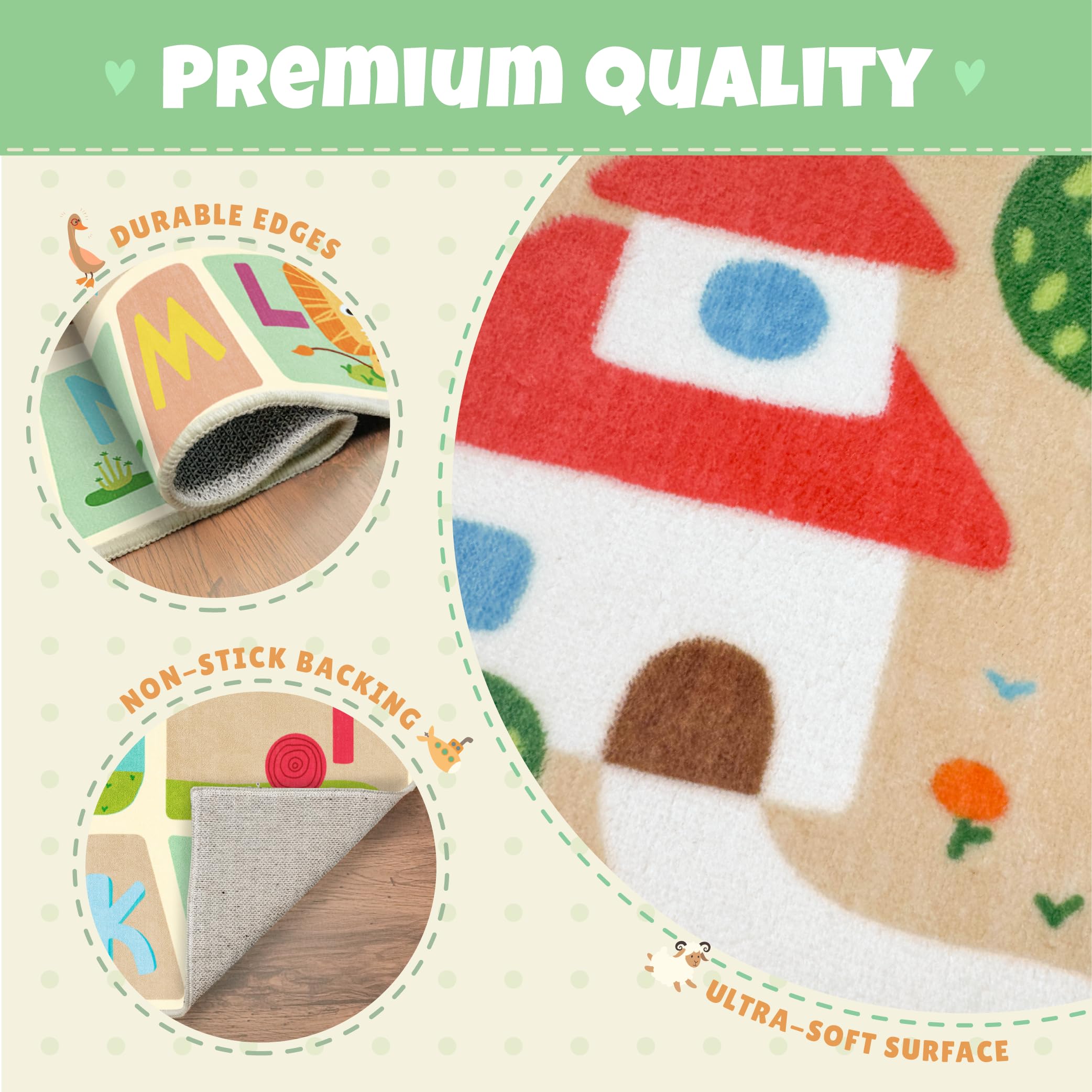 Alfombra lavable para sala de juegos para niños, alfombra de juego de 5 x 7 pies para niños en edad preescolar, bebé, educativa con lindos animales, antideslizante, resistente a las manchas, suave y 5