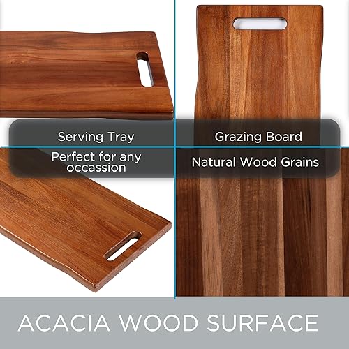 Miniatura 6 de BIRDROCK HOME Tabla de madera de acacia para queso y embutidos con asas de 22 pulgadas  Plato rectangular para alimentos para pan, carne o