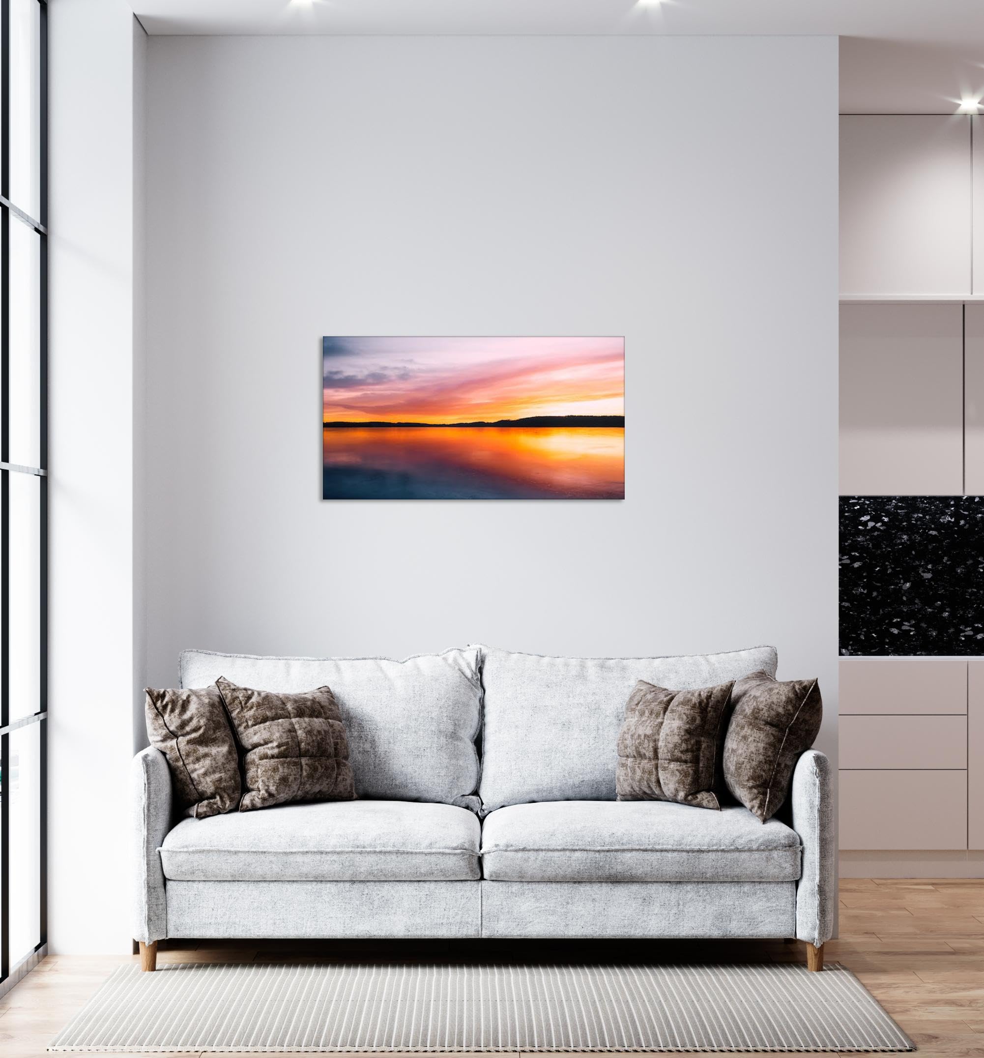 GRASKY Strand sonnenuntergang bild sonnenuntergang bild auf leinwand wandbilder landschaftsbilder mit rot Leinwandbilder Das Meer, bunte WolkenWohnzimmer Deko Kunstdrucke 30X54cm(12x21in) Rahmenlos