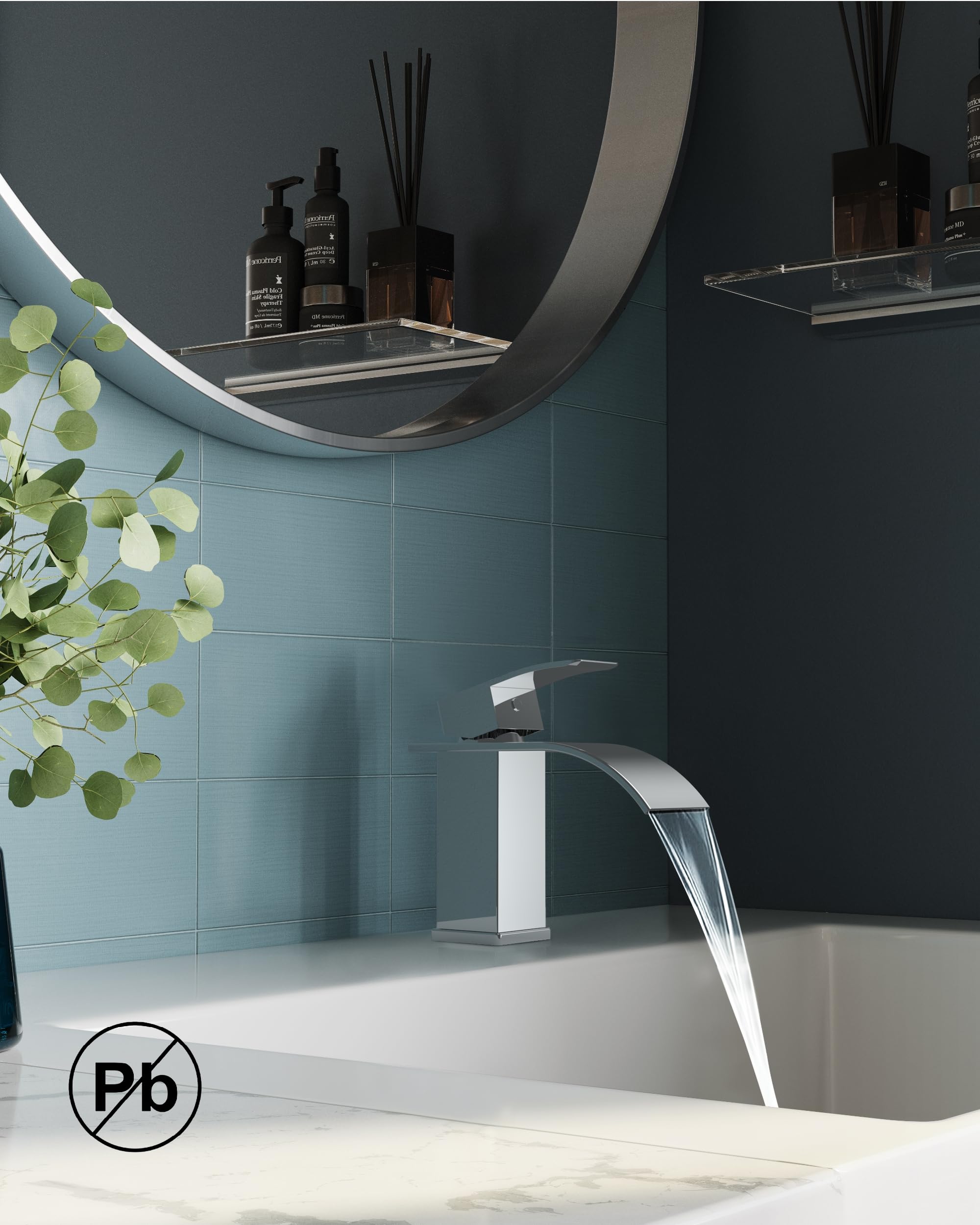 Rubinetto per Bagno FORIOUS, Rubinetto per Lavabo a Cascata in Nickel Spazzolato, Miscelatore Monocomando per Lavabo con Altezza del Beccuccio di 80 MM, Risparmio Idrico, Risparmio Energetico.