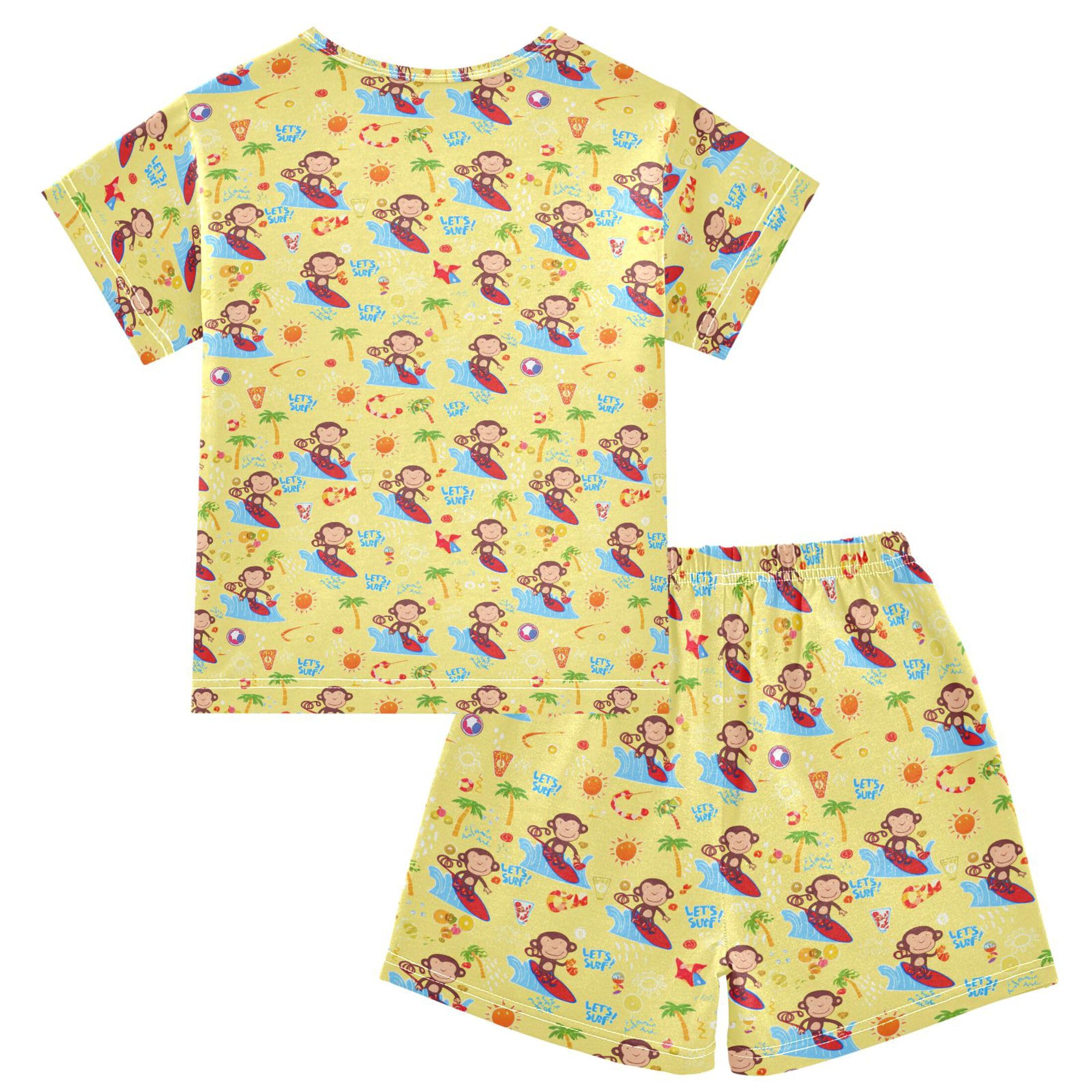 UMIRIKO Cute Monkey Pajamas Short Sleeve Top Shorts Summer Pajamas Set B0404657